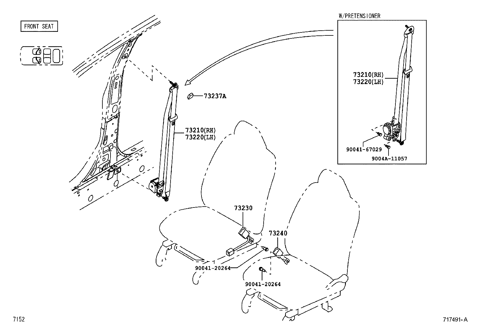 Toyota 73230-BZ471-B0 BELT ASSY, FRONT SEAT INNER, RH