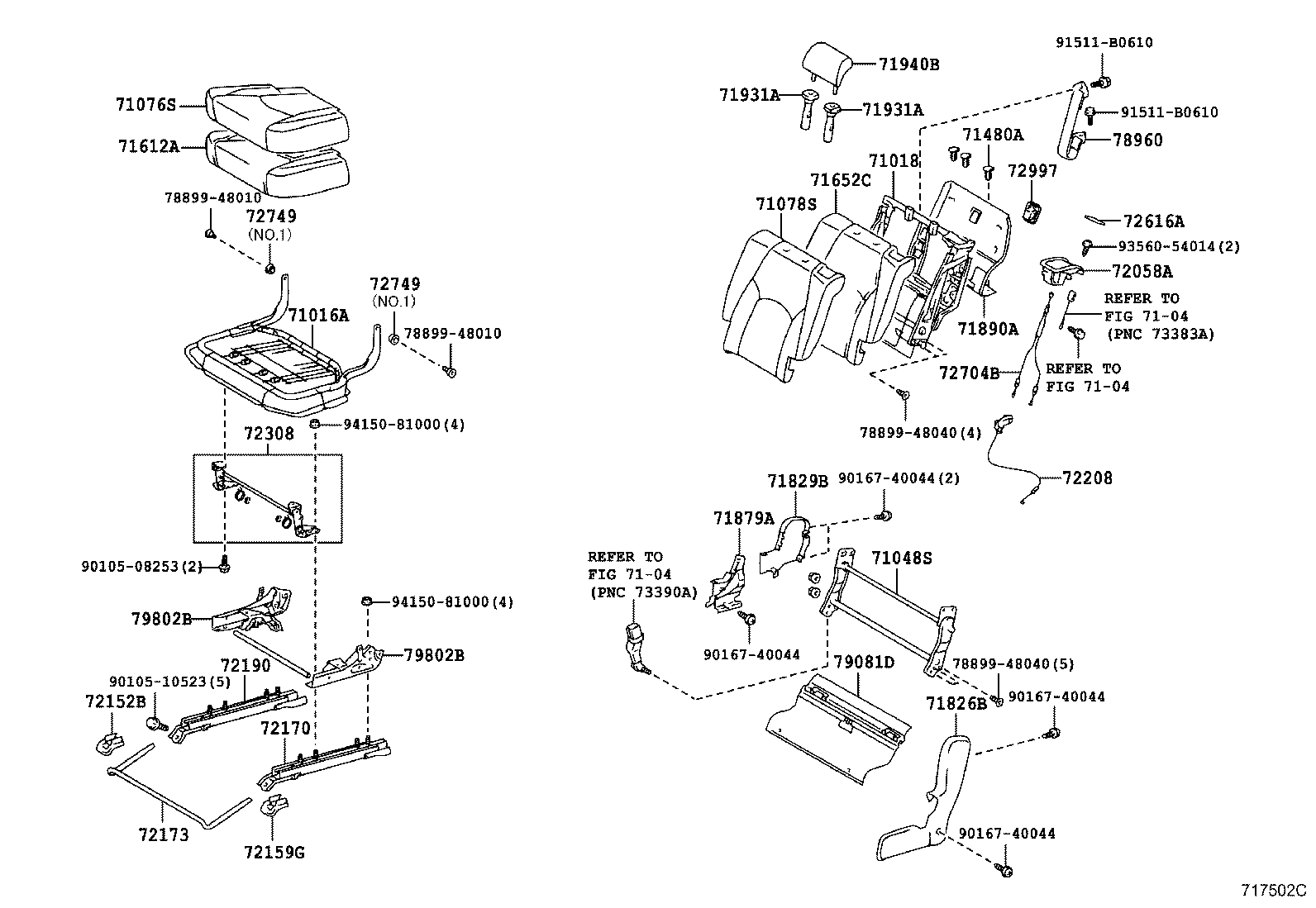 71650-48060 FRAME SUB-ASSY, REAR SEAT CUSHION, RH product image