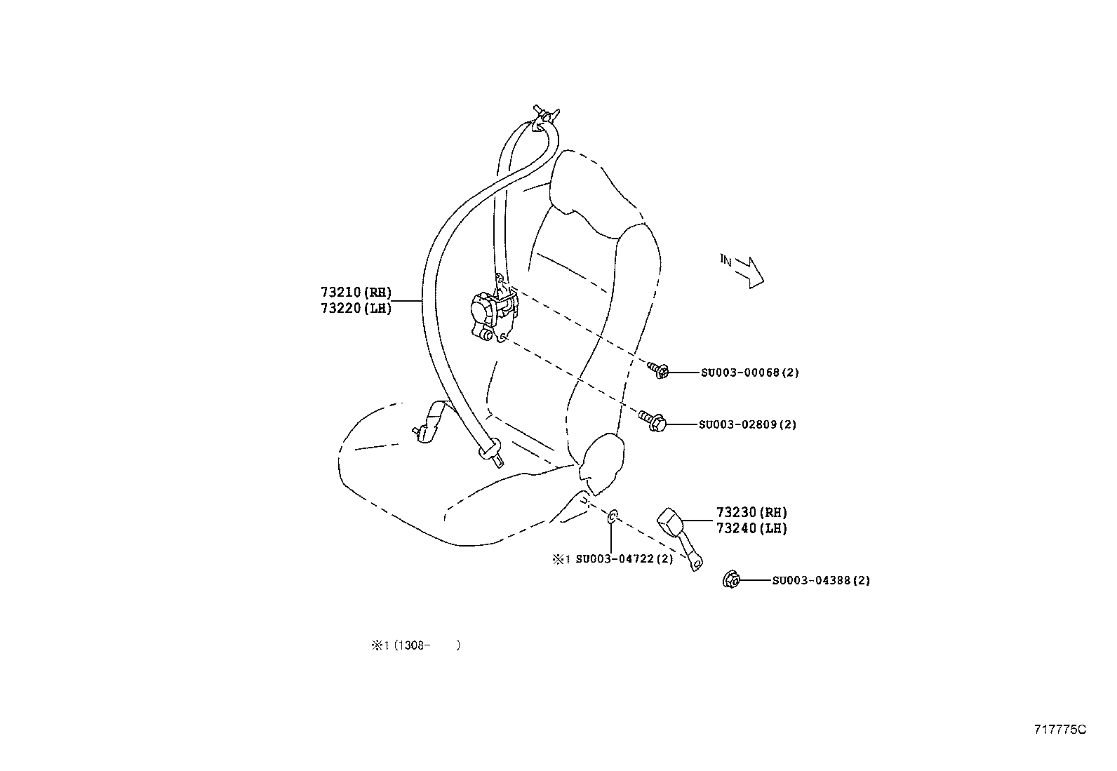 Toyota SU003-01873 BELT ASSY, FRONT SEAT OUTER, LH