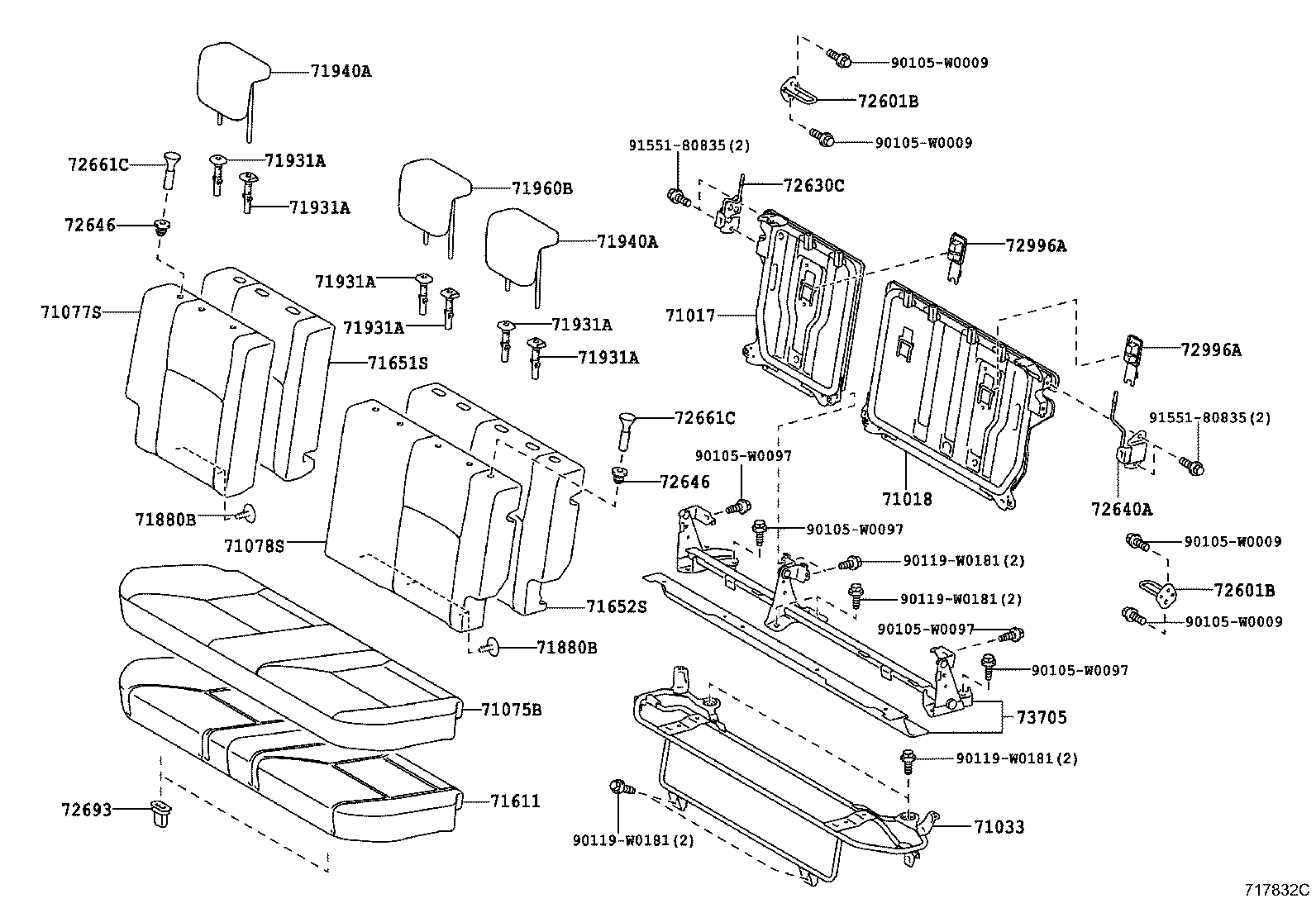 71033-0D100 LEG SUB-ASSY, REAR SEAT CUSHION product image