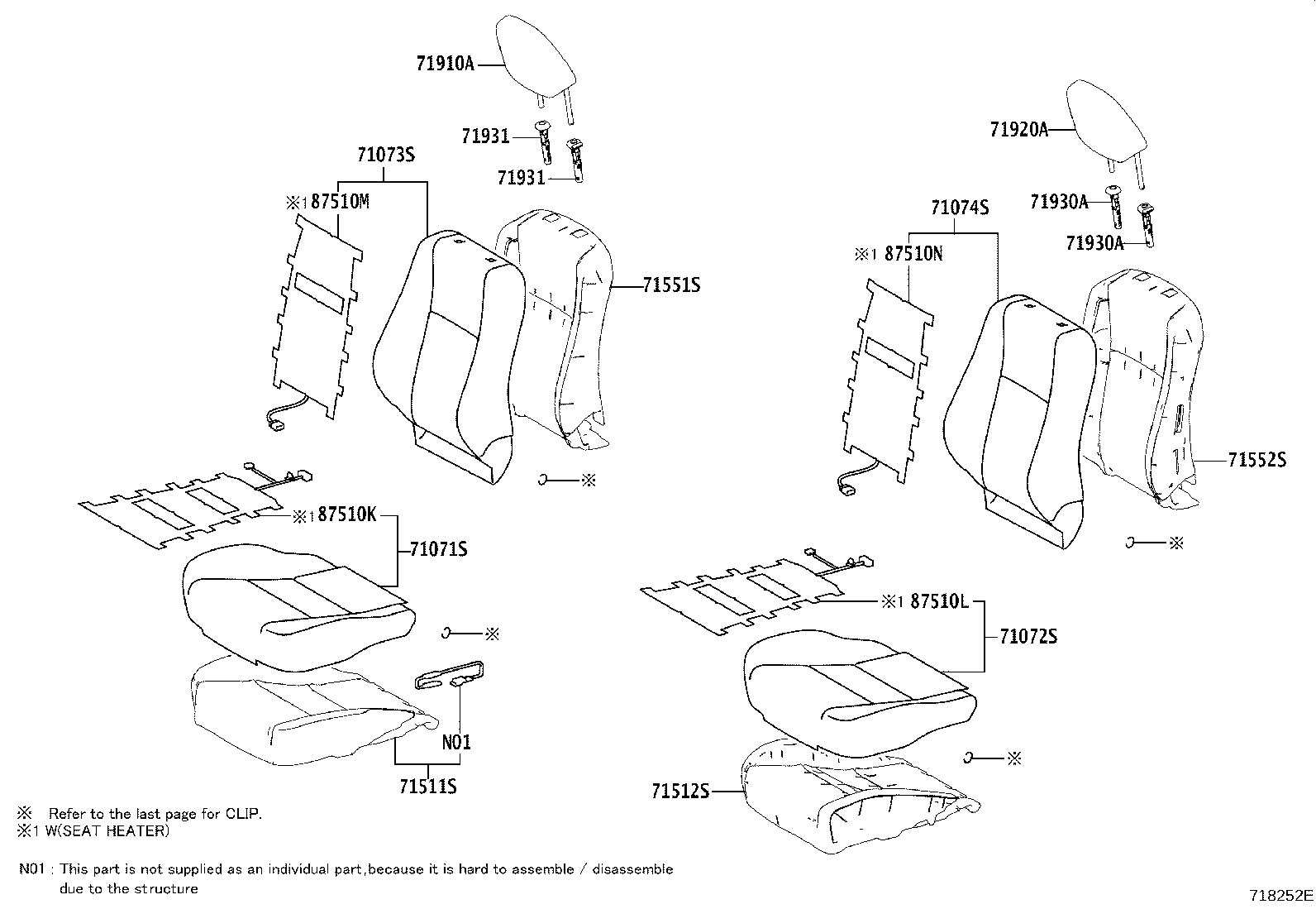 Toyota 71073-42850-B2 COVER, FRONT SEAT BACK, RH(FOR SEPARATE TYPE)