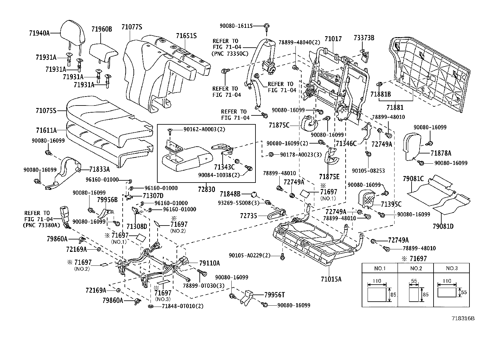 71307-0T010 BRACKET SUB-ASSY, REAR SEAT CUSHION SUPPORT, LH product image