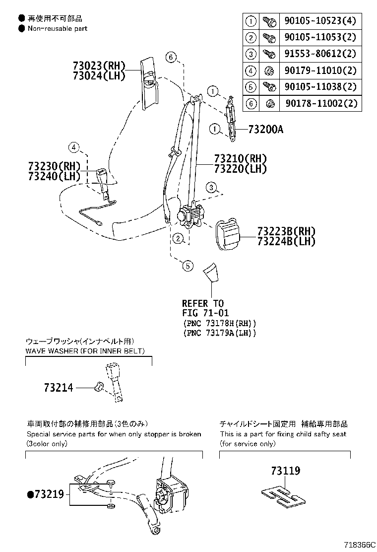 73223-53020 COVER, FRONT SEAT BELT RETRACTOR, RH product image