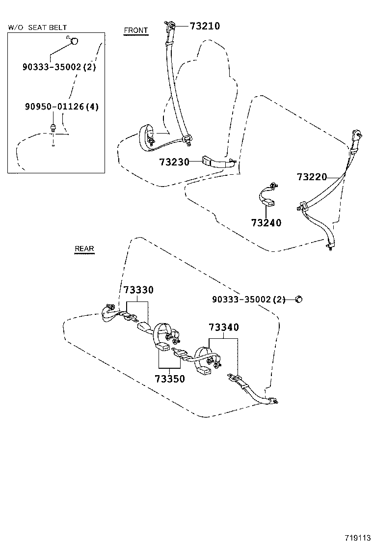 73330-37050-B0 BELT ASSY, REAR SEAT LAP TYPE, RH product image