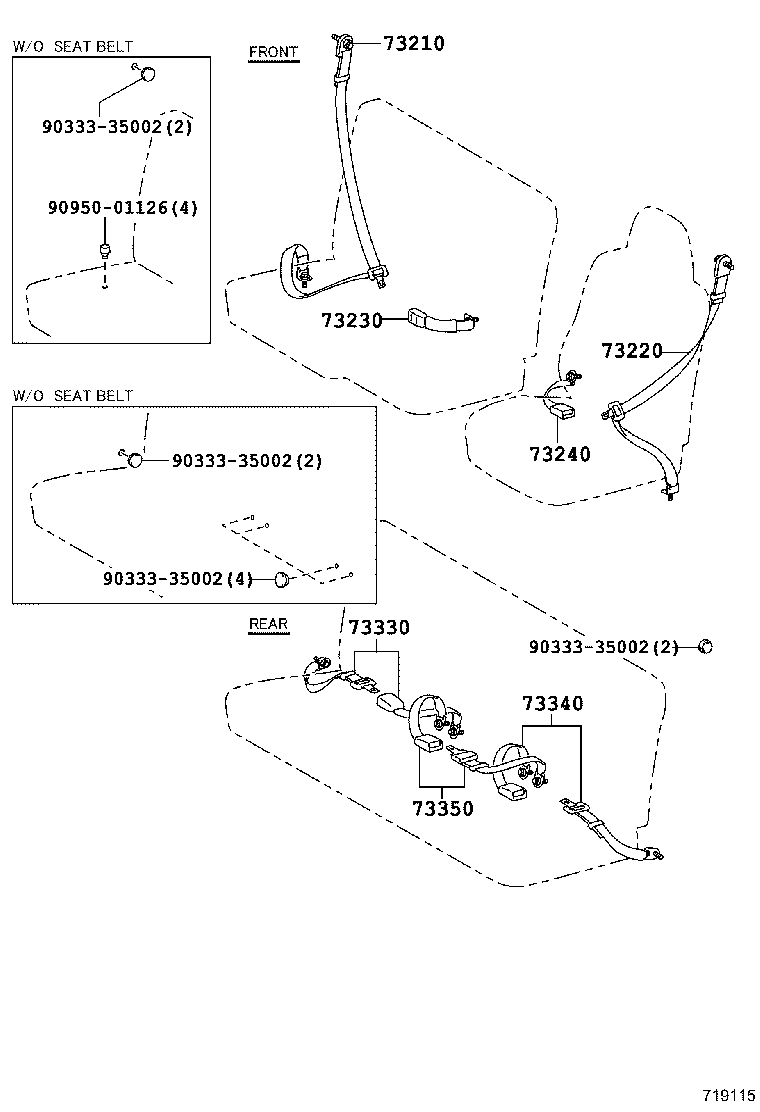 73330-37050-B0 BELT ASSY, REAR SEAT LAP TYPE, RH product image