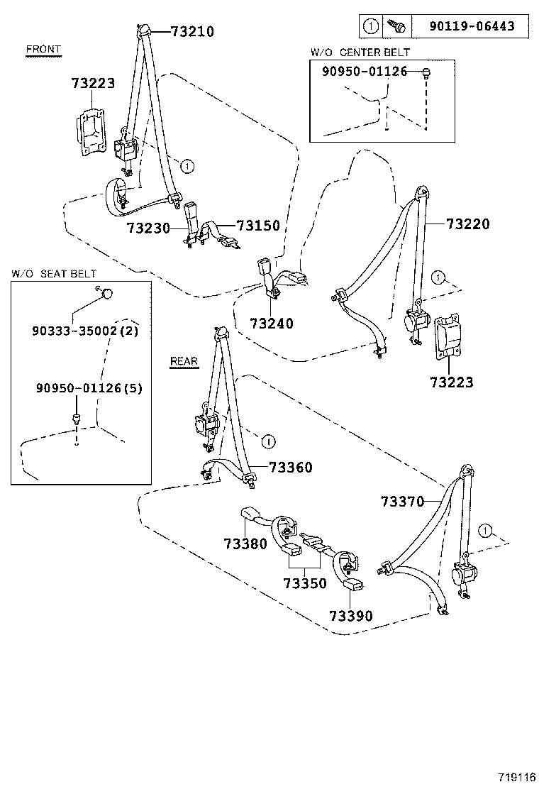 73330-37050-B0 BELT ASSY, REAR SEAT LAP TYPE, RH product image