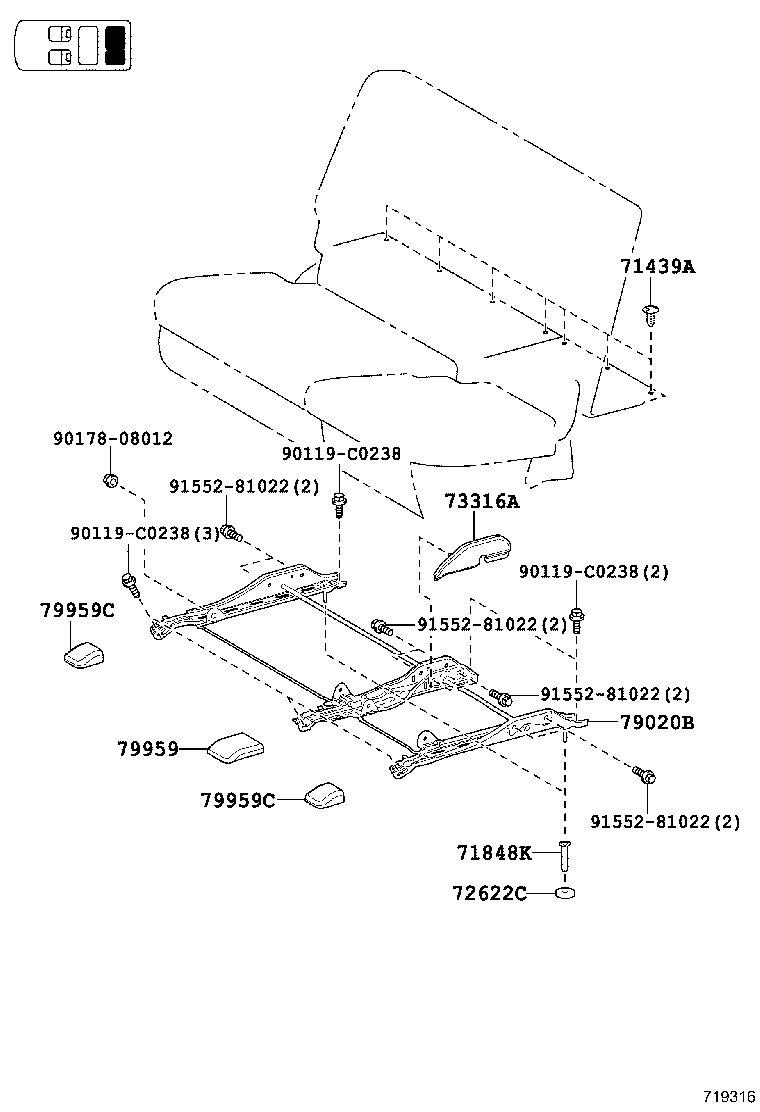 71017-0E110 FRAME SUB-ASSY, REAR SEAT BACK, RH product image
