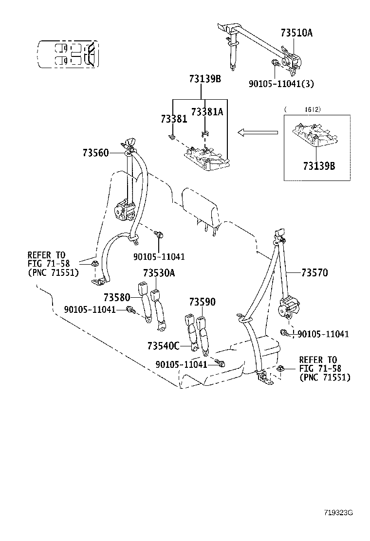 73380-V2010-C0 BELT ASSY, REAR NO.1 SEAT, INNER RH product image