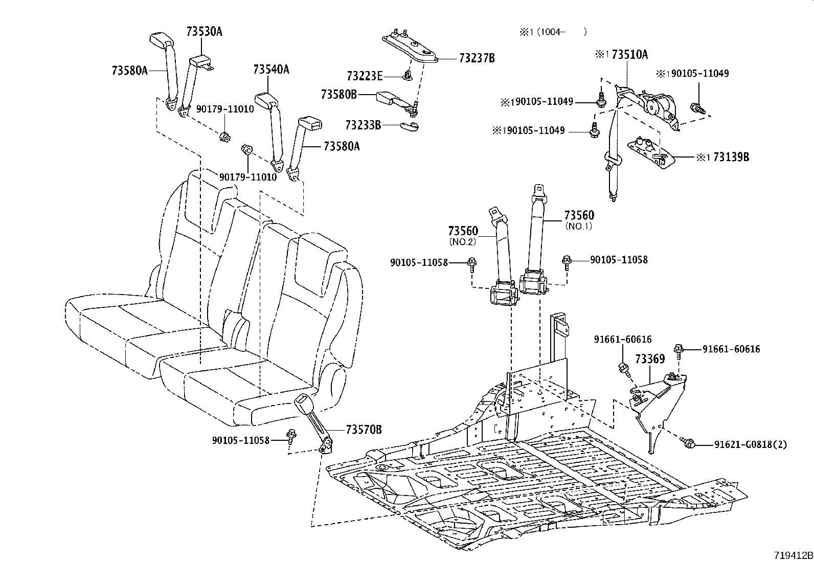 73230-28540-B0 BELT ASSY, REAR NO.1 SEAT, INNER LH product image