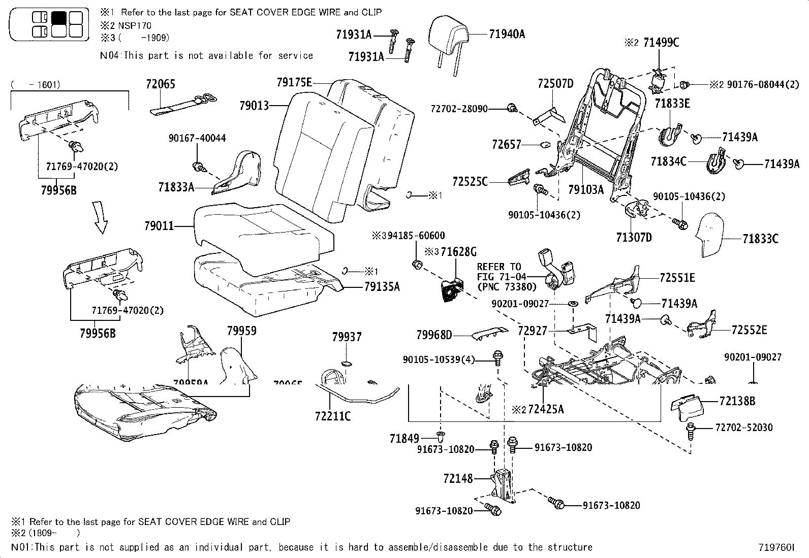 79103-52040 FRAME SUB-ASSY, NO.1 SEAT BACK, RH product image