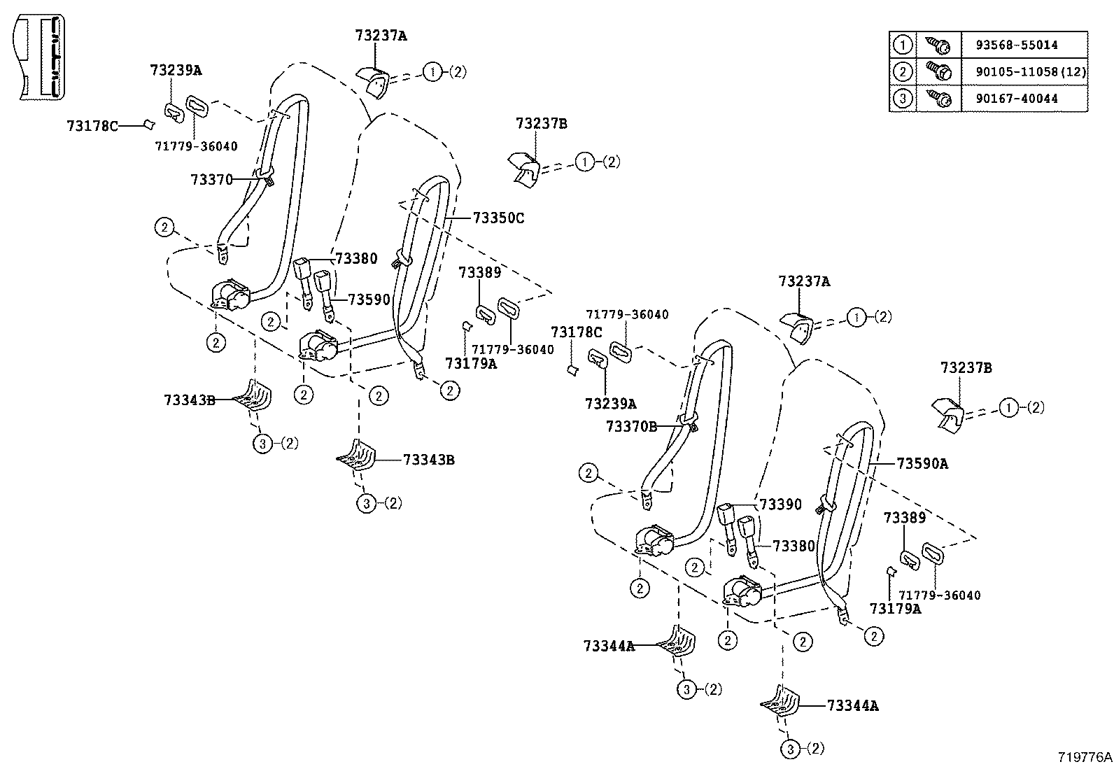 73380-0S050-A2 BELT ASSY, REAR SEAT 3 POINT TYPE, RH product image