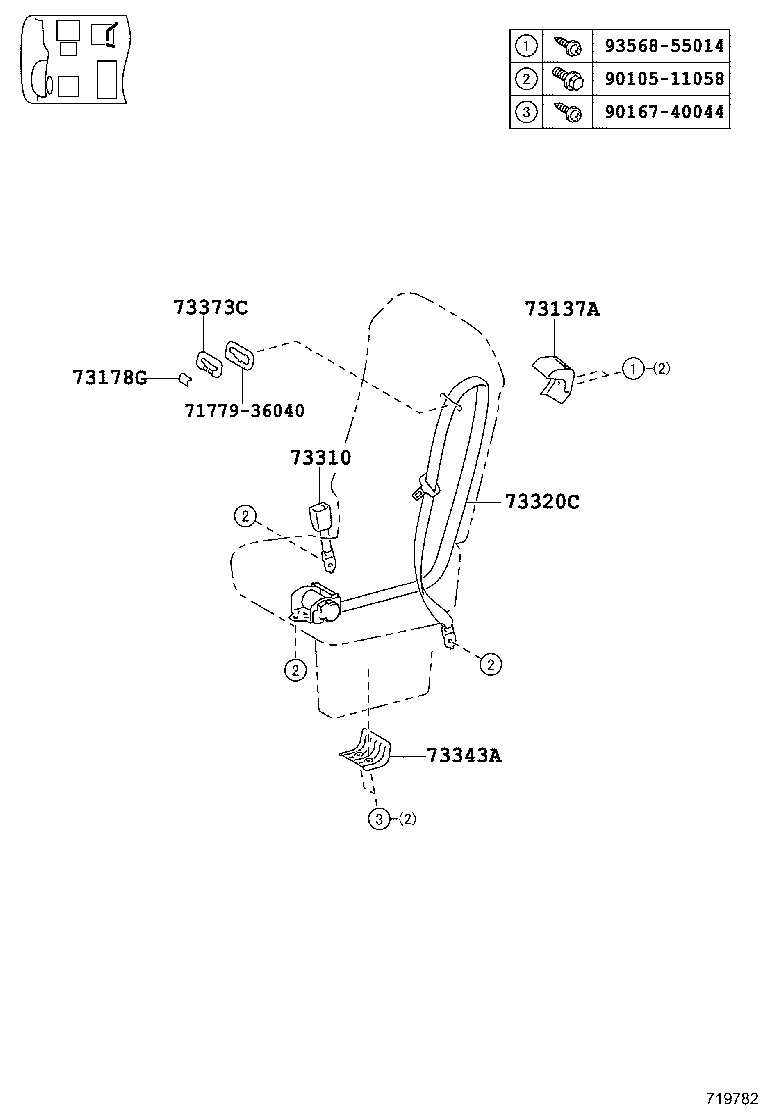 73380-0S050-A2 BELT ASSY, REAR SEAT 3 POINT TYPE, RH product image