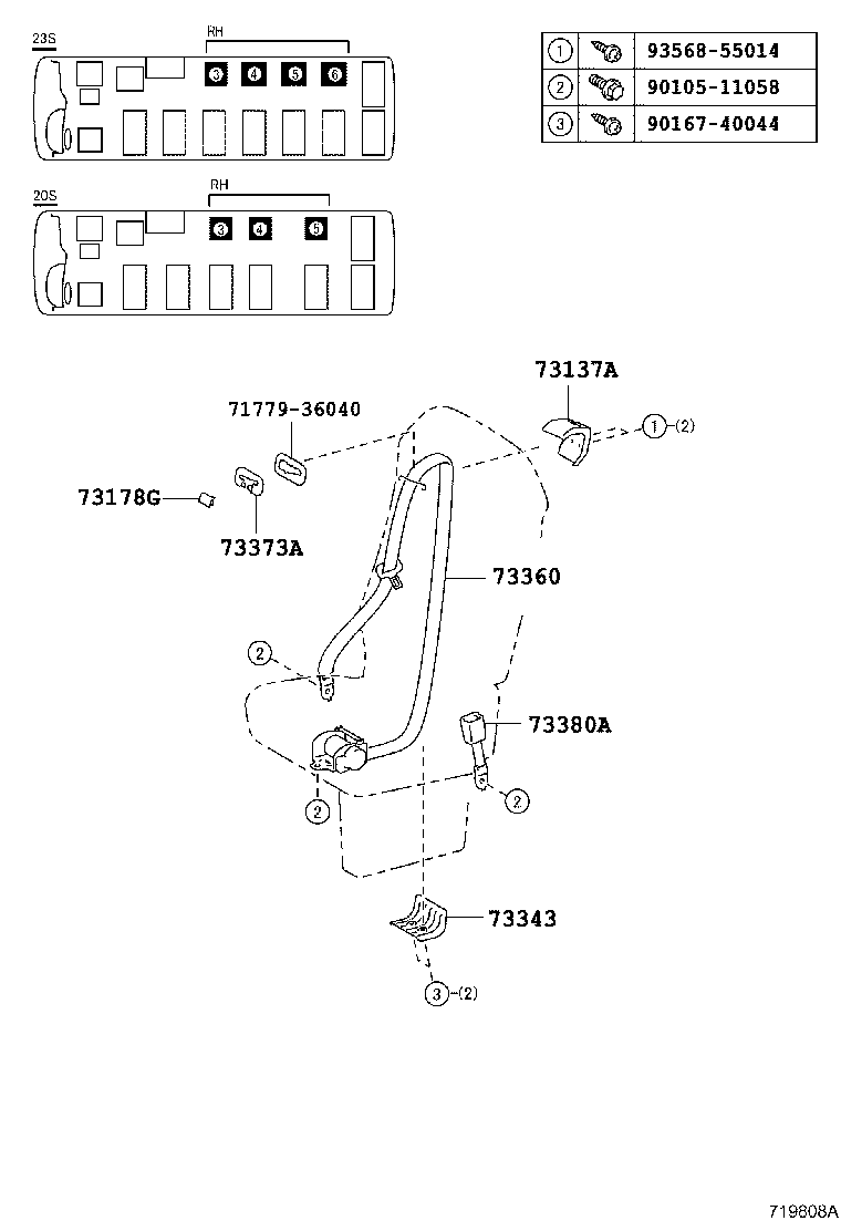 73380-0S050-A2 BELT ASSY, REAR SEAT 3 POINT TYPE, RH product image