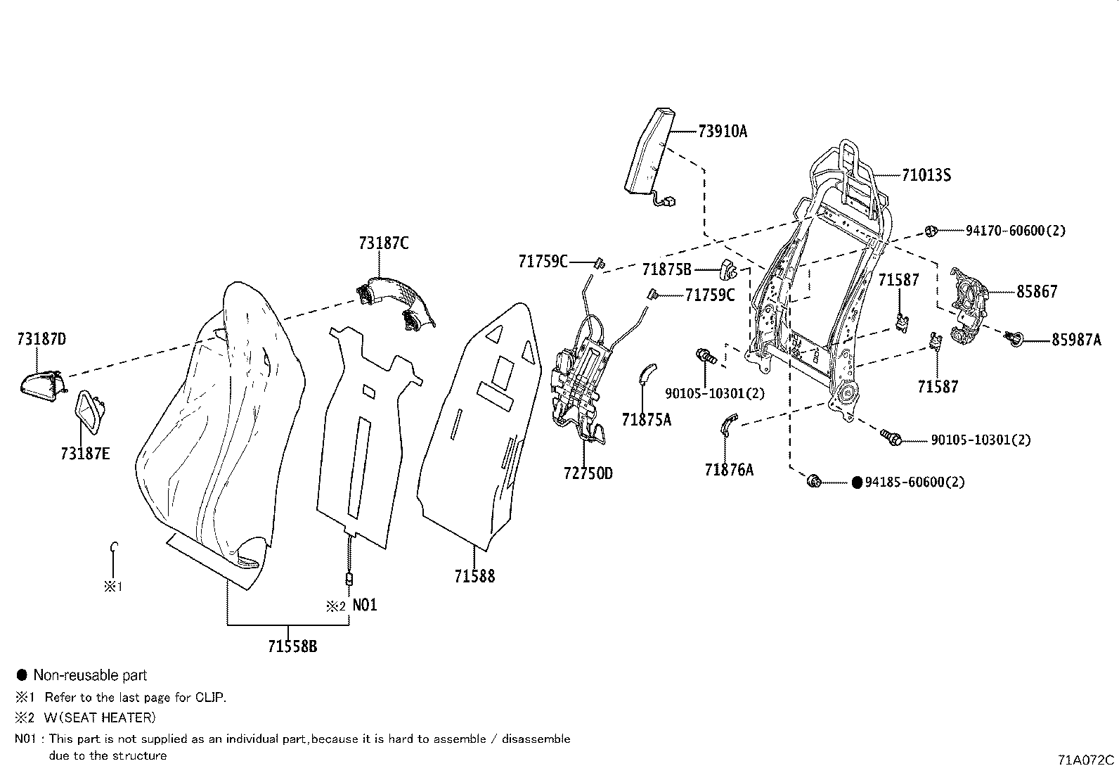 71014-30B50 FRAME SUB-ASSY, FRONT SEAT BACK, LH product image