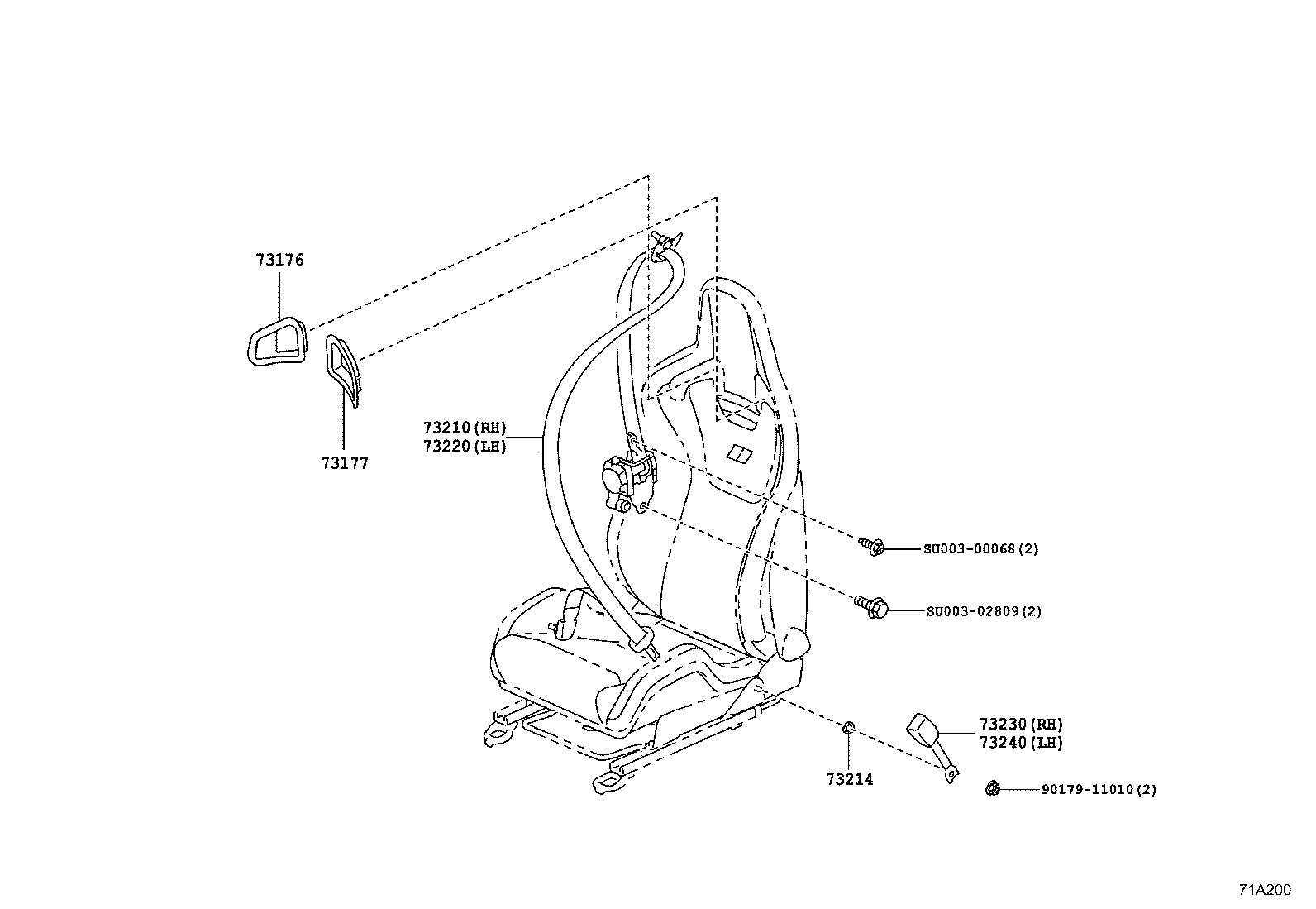 73220-18020 BELT ASSY, FRONT SEAT OUTER, LH product image
