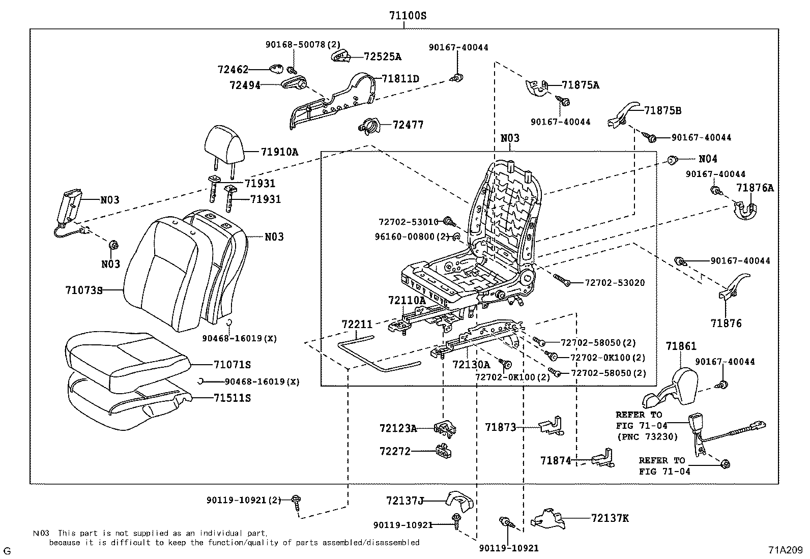 71052-12080 PAD, FRONT SEAT CUSHION, LH (FOR SEPARATE TYPE) product image