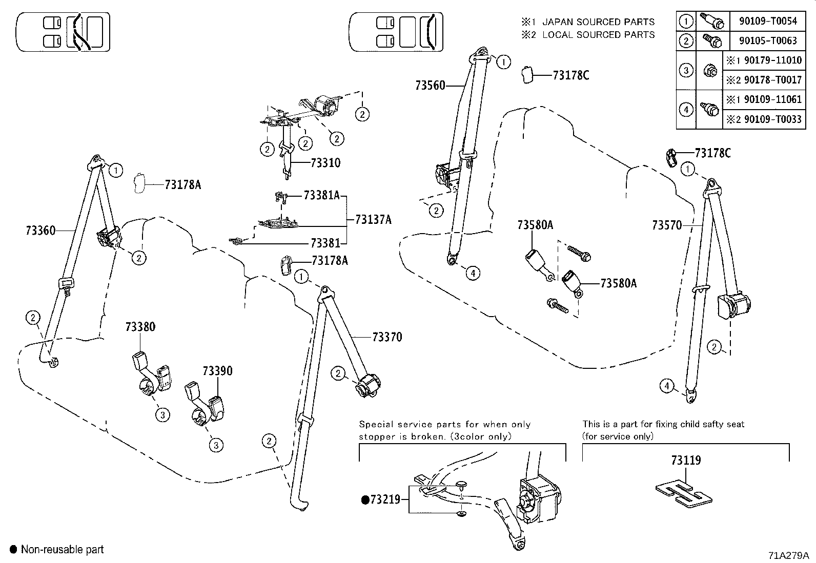 73370-0D320-C0 BELT ASSY, REAR SEAT 3 POINT TYPE, OUTER LH product image