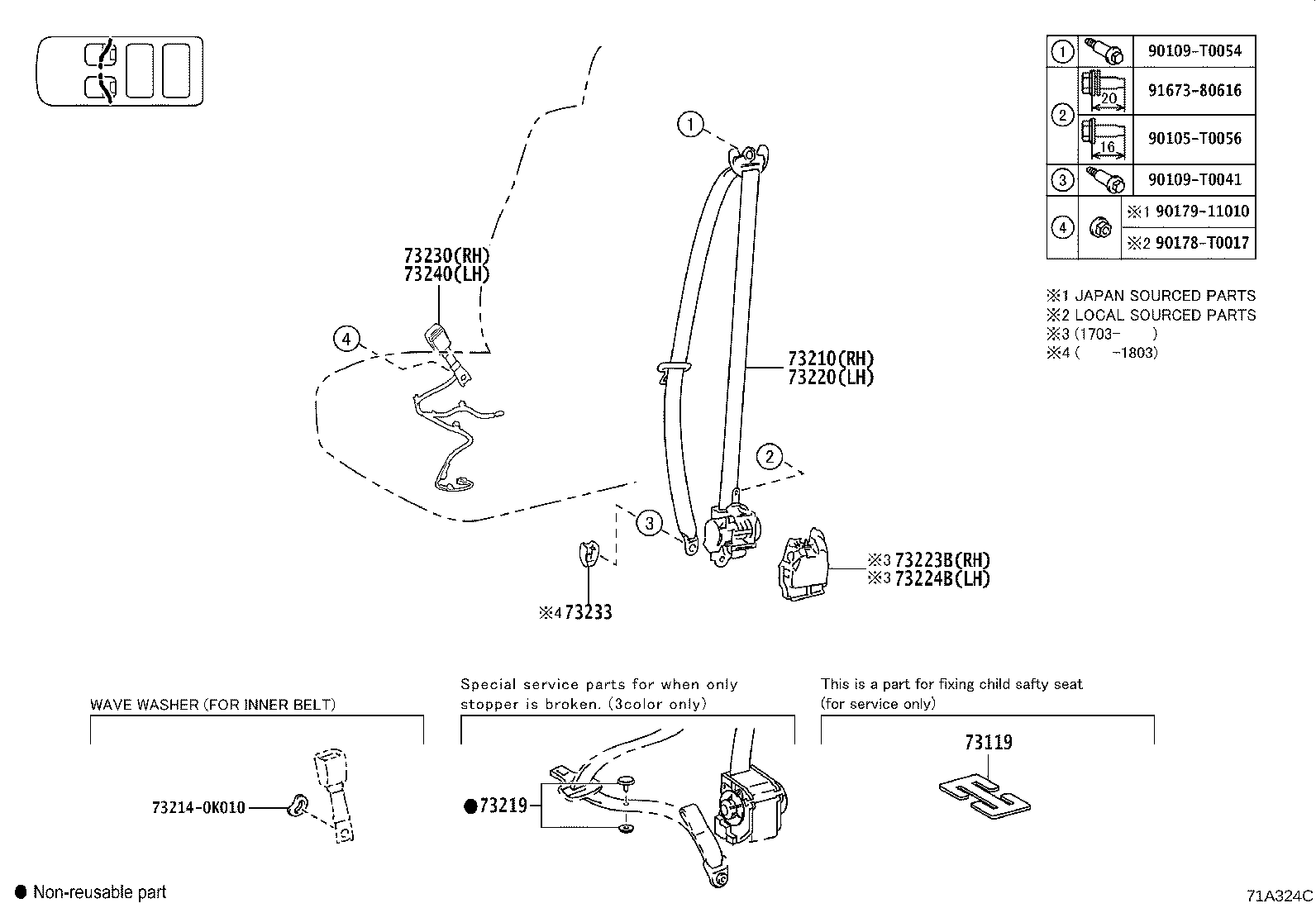 73370-0D320-C0 BELT ASSY, REAR SEAT 3 POINT TYPE, OUTER LH product image