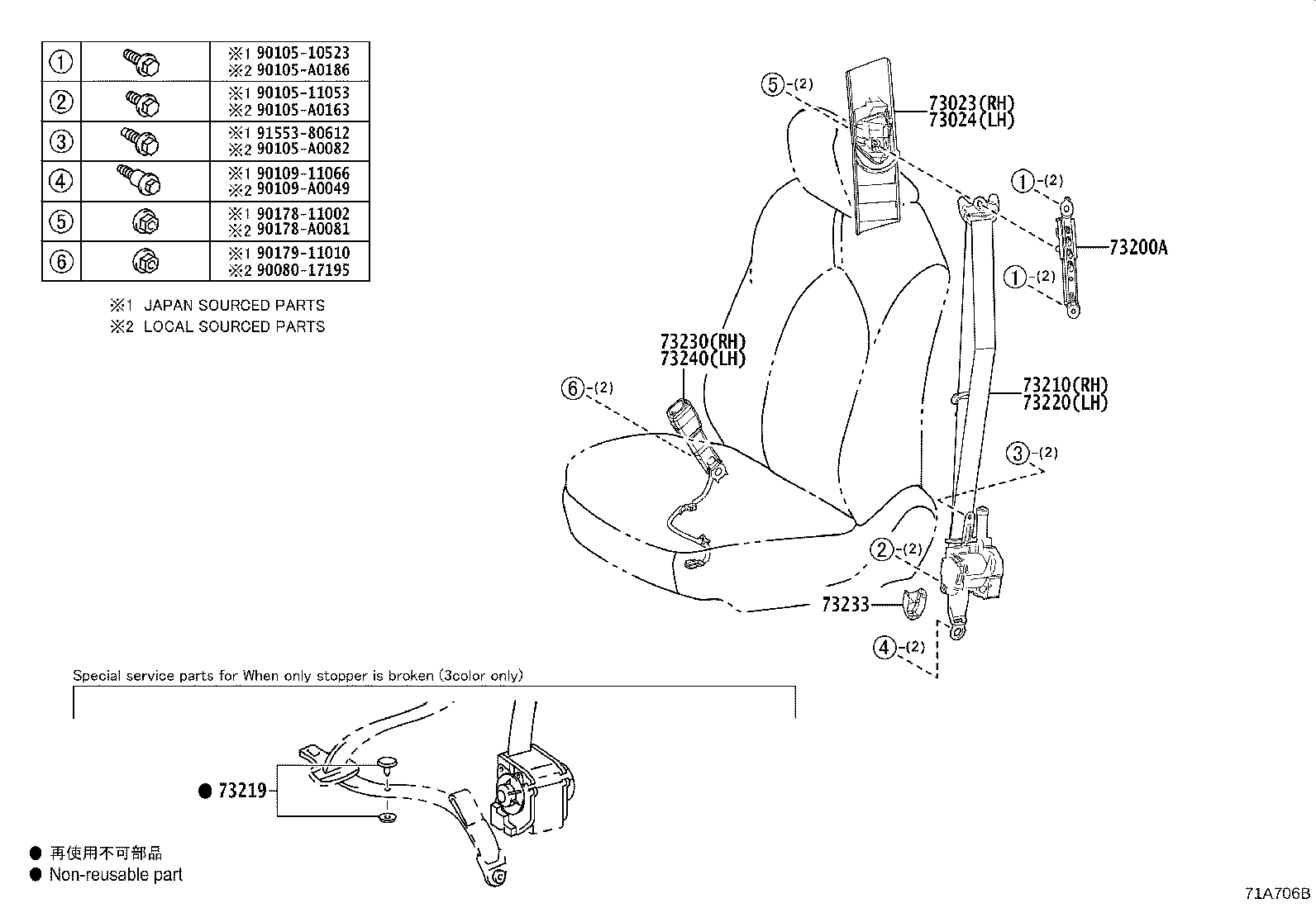 Toyota 73023-04040-B3 PLATE SUB-ASSY, FRONT SHOULDER BELT ANCHOR, RH