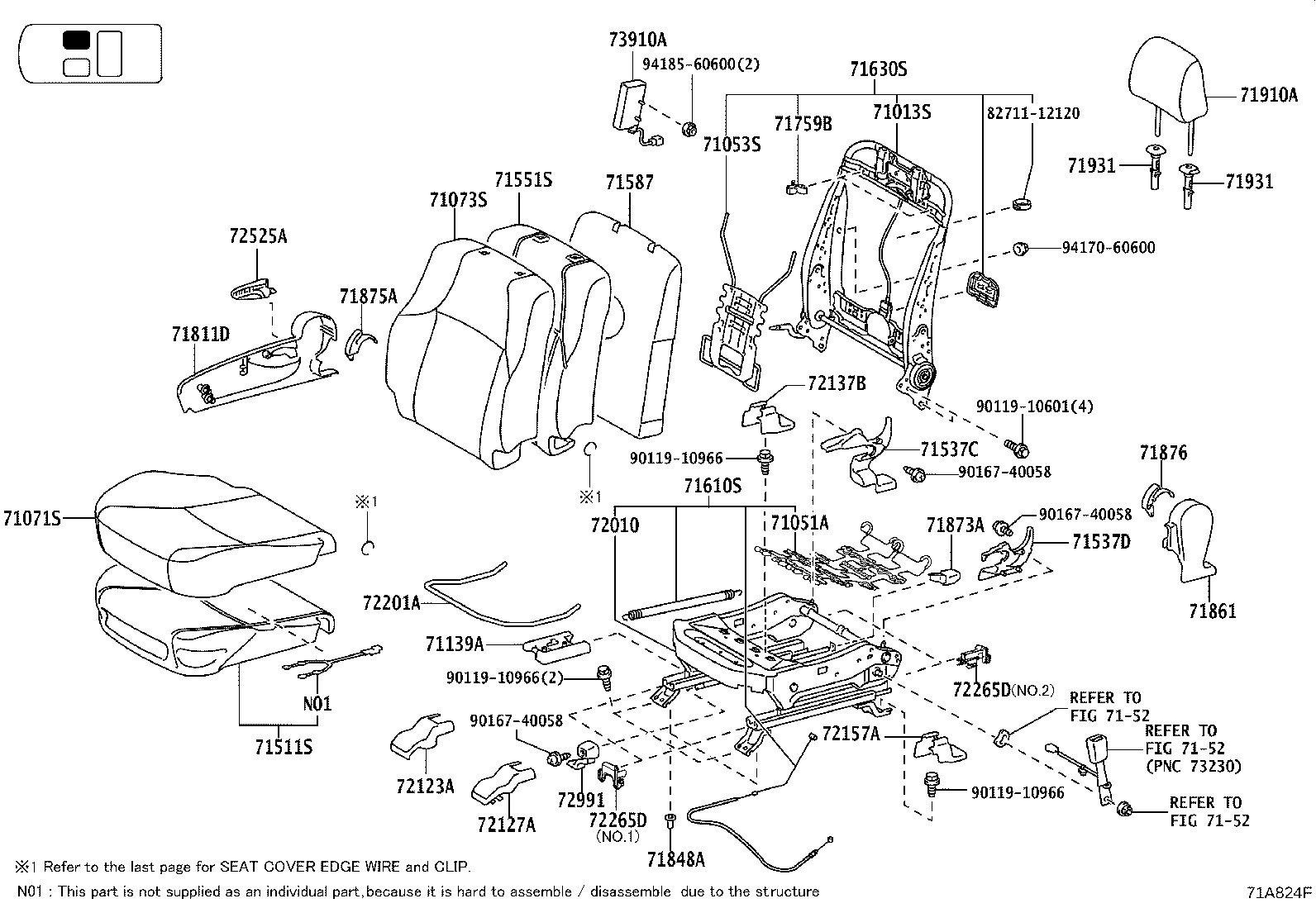 71014-60760 FRAME SUB-ASSY, FRONT SEAT BACK, LH product image