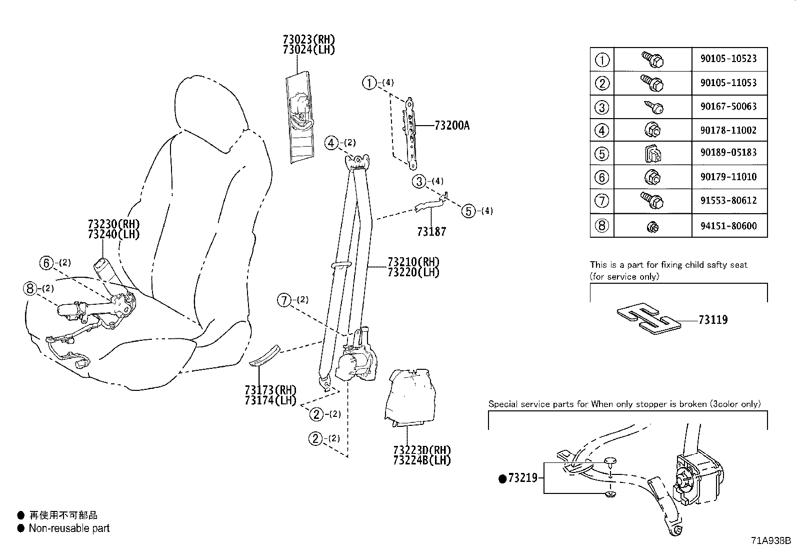 73012-50020 BRACKET SUB-ASSY, REAR SEAT BELT INNER ANCHOR, LH product image