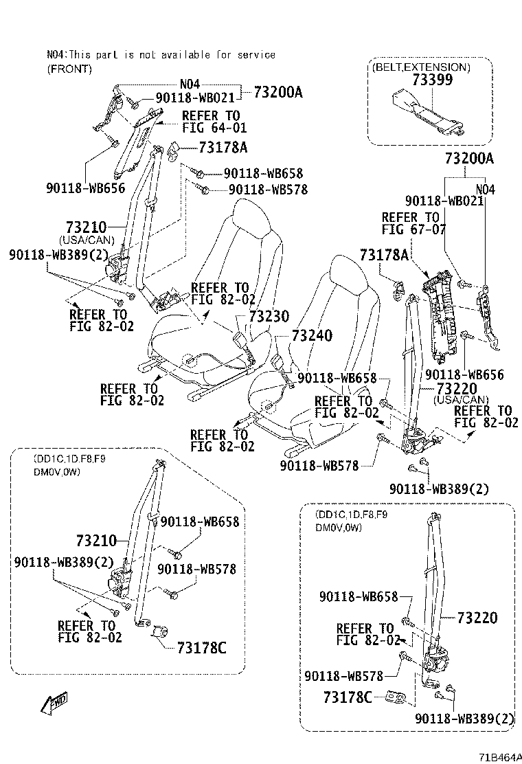 Toyota 73240-WB002 BELT ASSY, FRONT SEAT INNER, RH