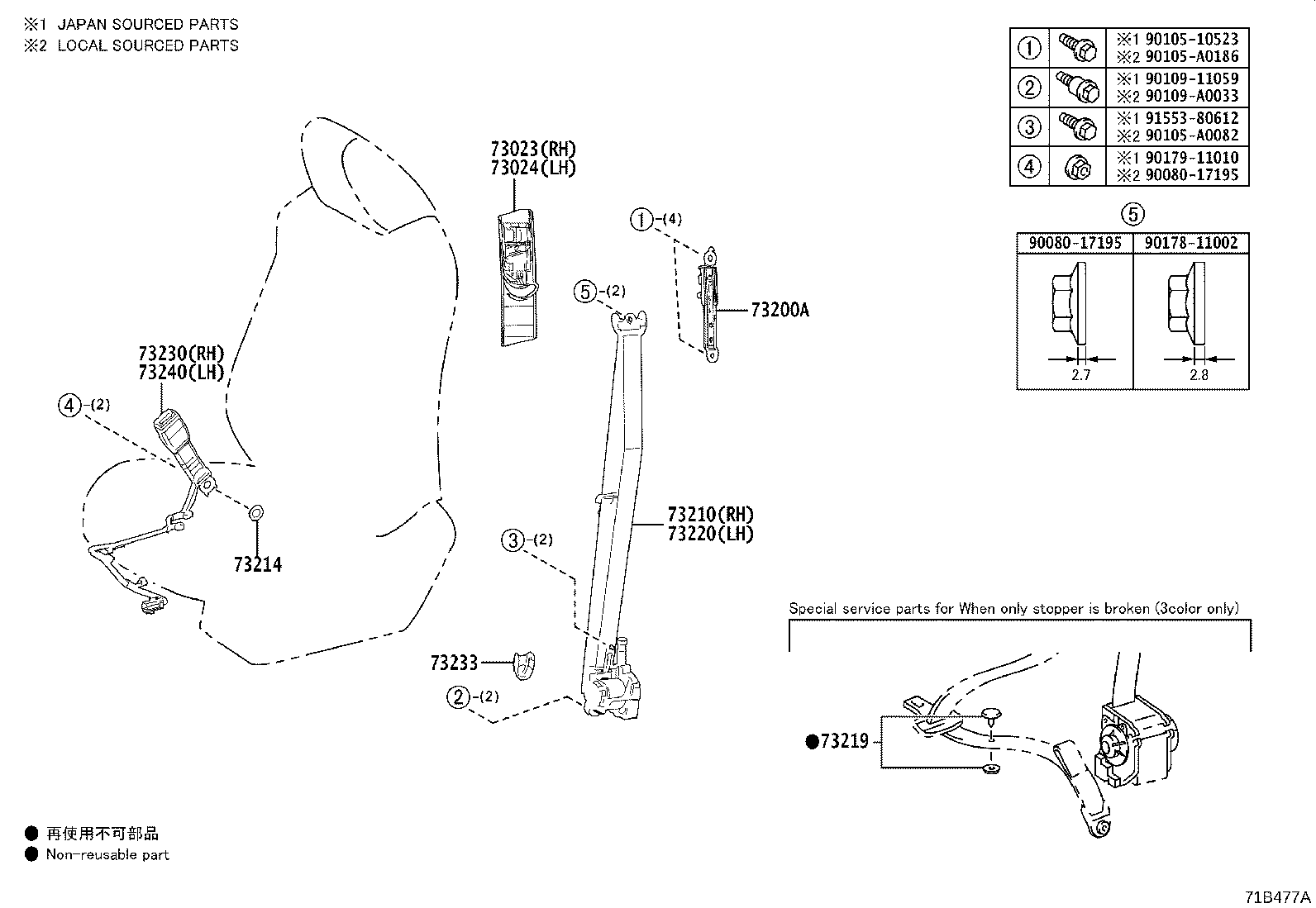 Toyota 73023-0R040-B0 PLATE SUB-ASSY, FRONT SHOULDER BELT ANCHOR, RH