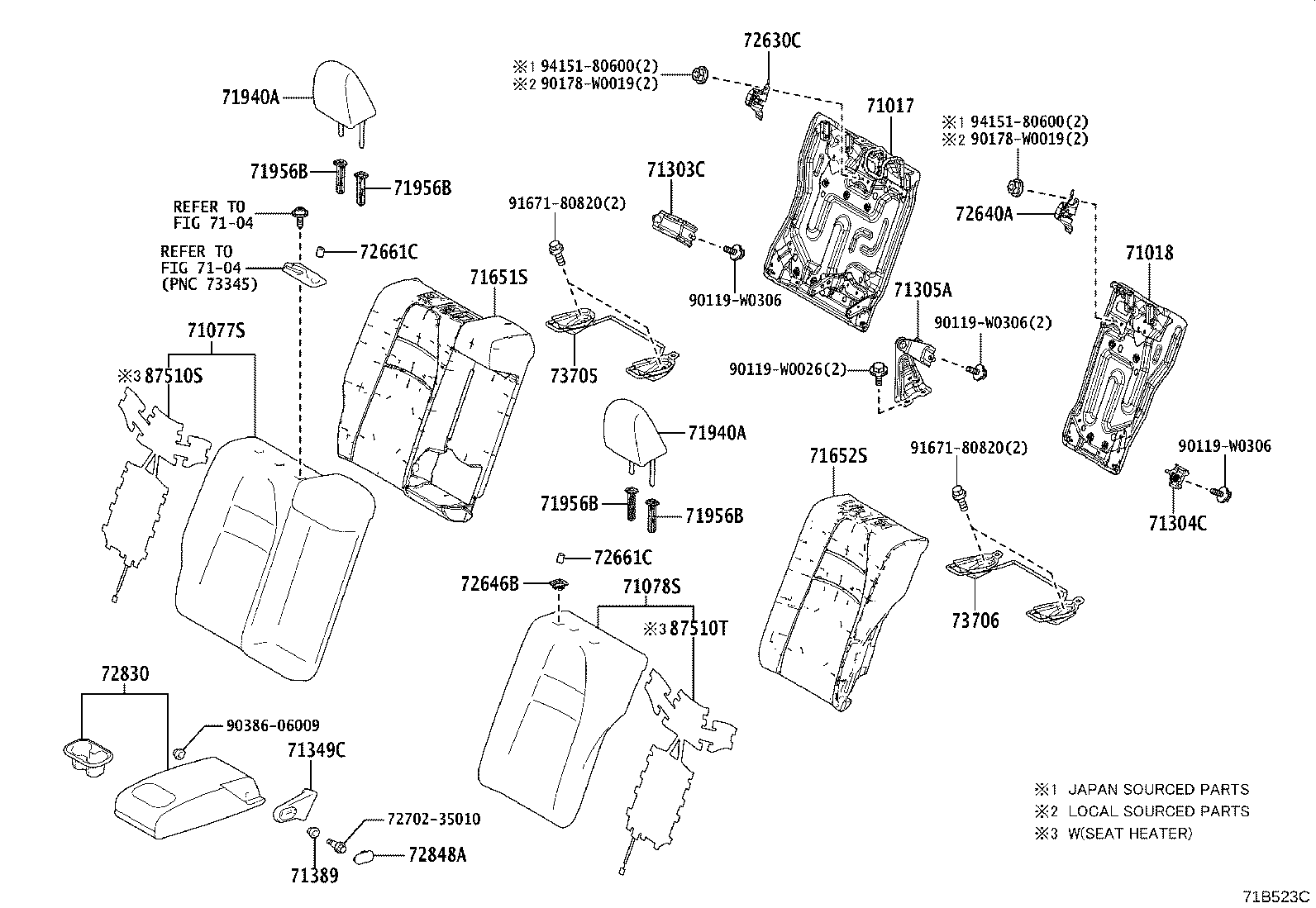71033-02100 LEG SUB-ASSY, REAR SEAT CUSHION product image