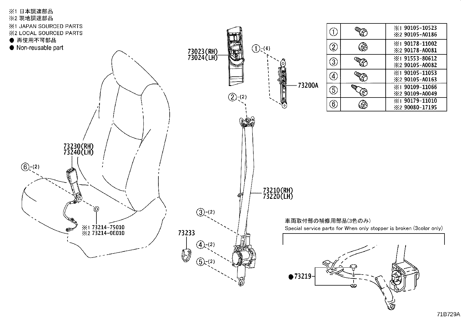 Toyota 73016-02120 BRACKET SUB-ASSY, BELT OUTER ANCHOR, LH