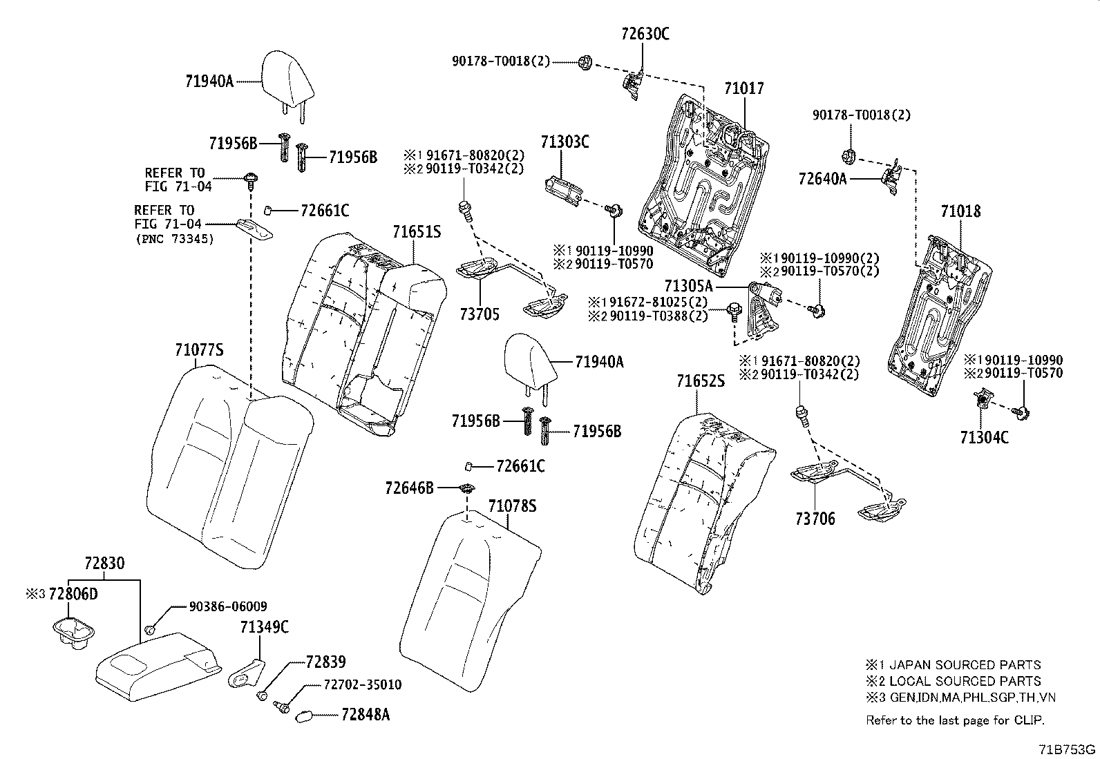 71033-02040 LEG SUB-ASSY, REAR SEAT CUSHION product image