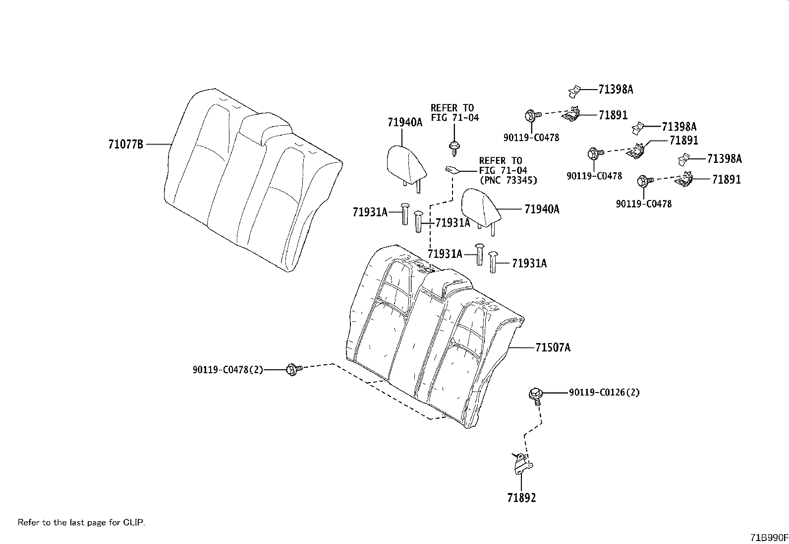 71033-02090 LEG SUB-ASSY, REAR SEAT CUSHION product image
