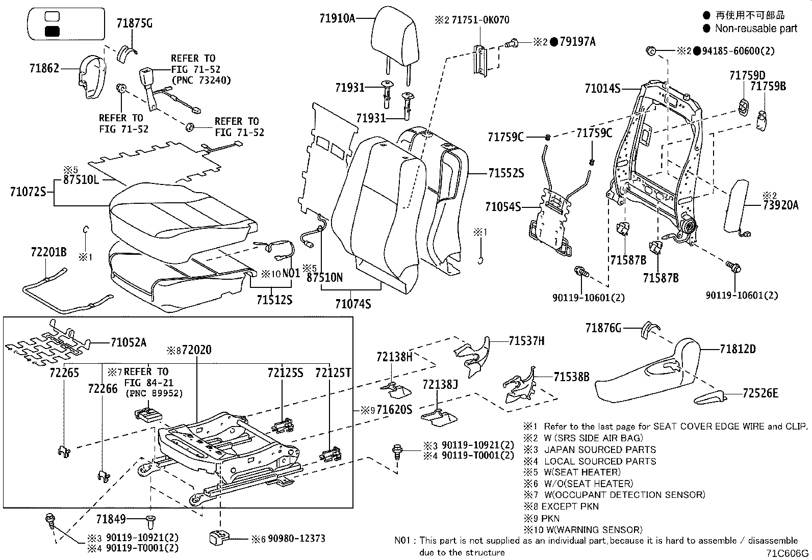 Toyota 71073-YP210-C2 COVER, FRONT SEAT BACK, RH(FOR SEPARATE TYPE)