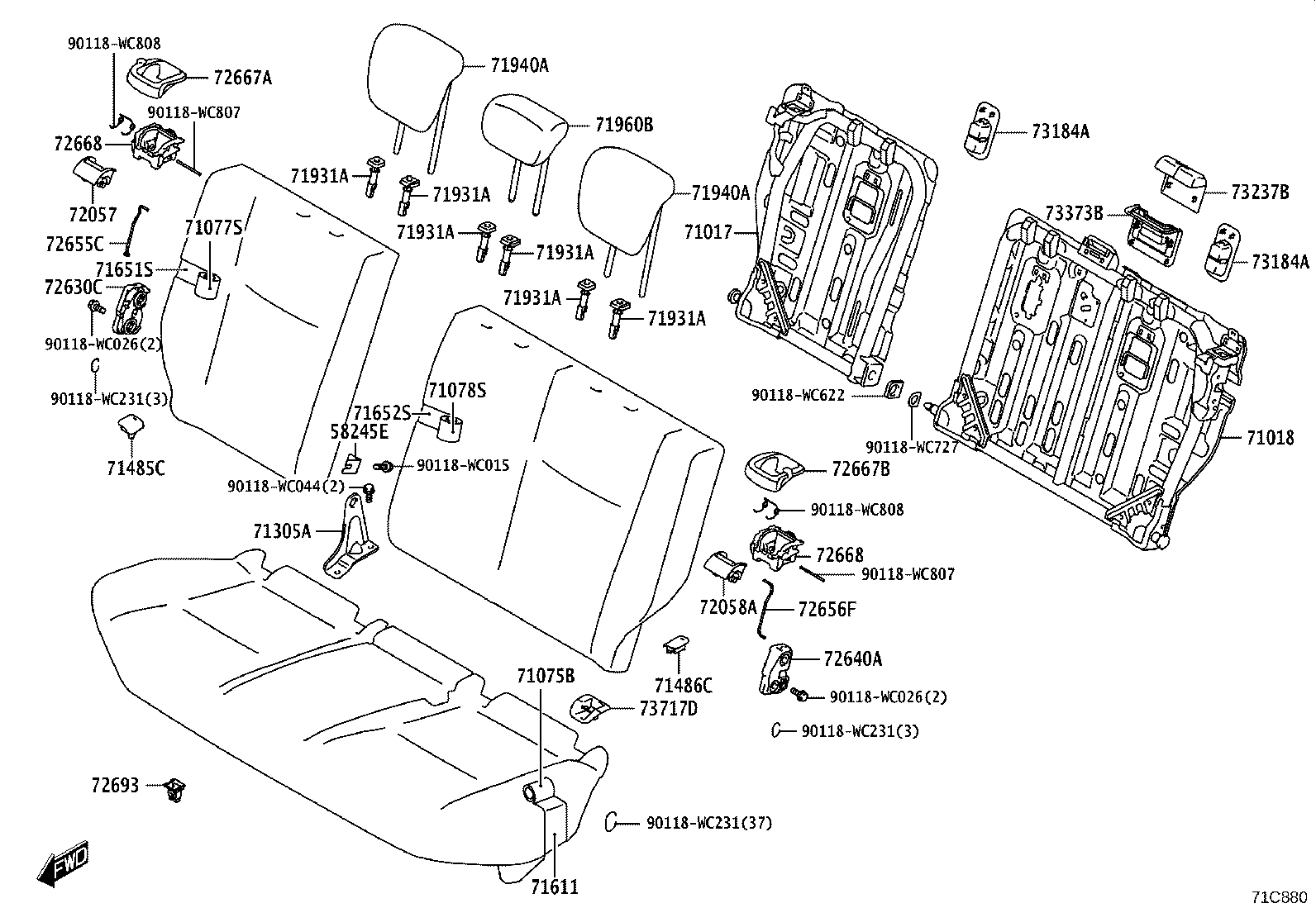 71017-WC002 FRAME SUB-ASSY, REAR SEAT BACK, RH product image
