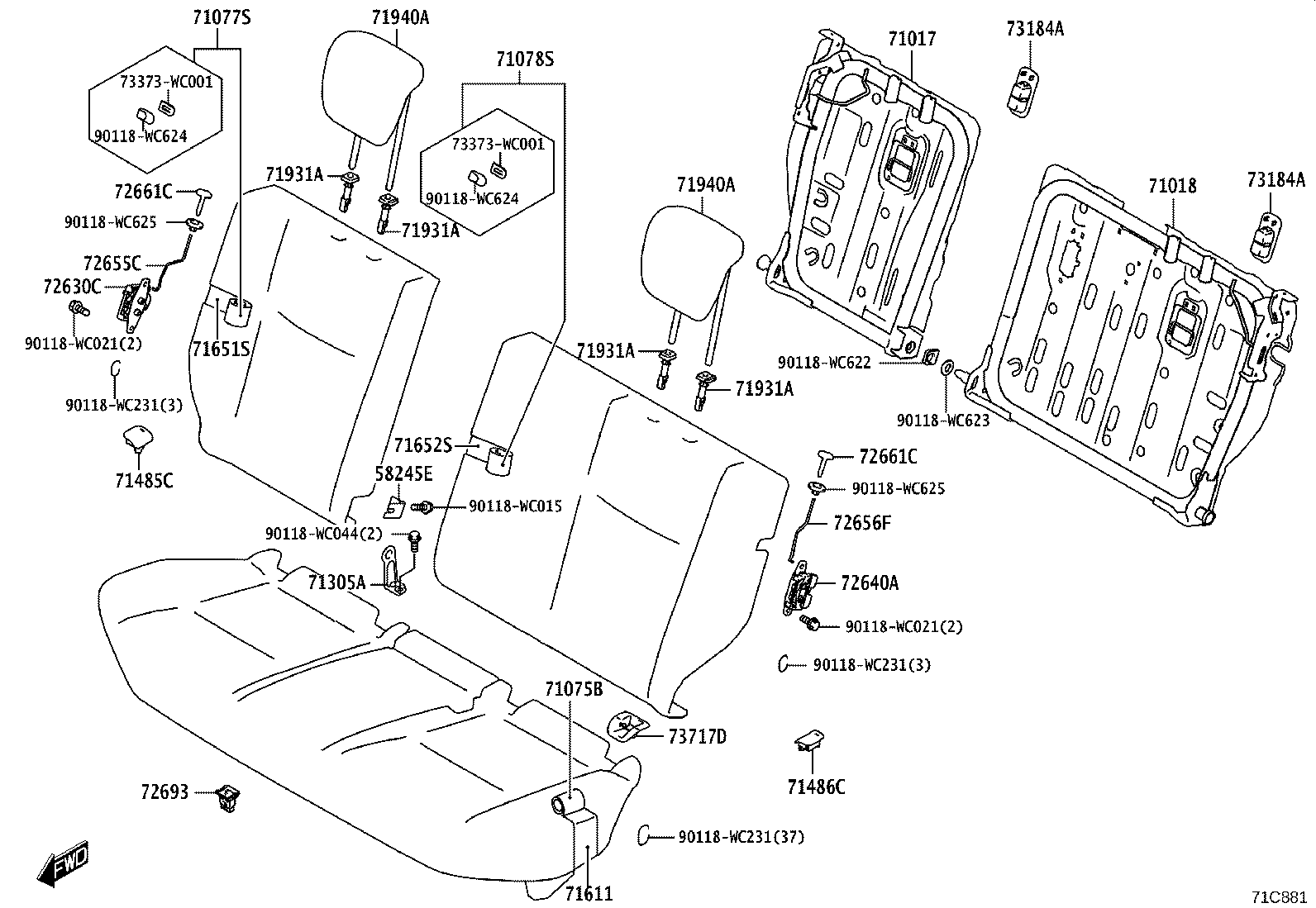 71017-WC002 FRAME SUB-ASSY, REAR SEAT BACK, RH product image