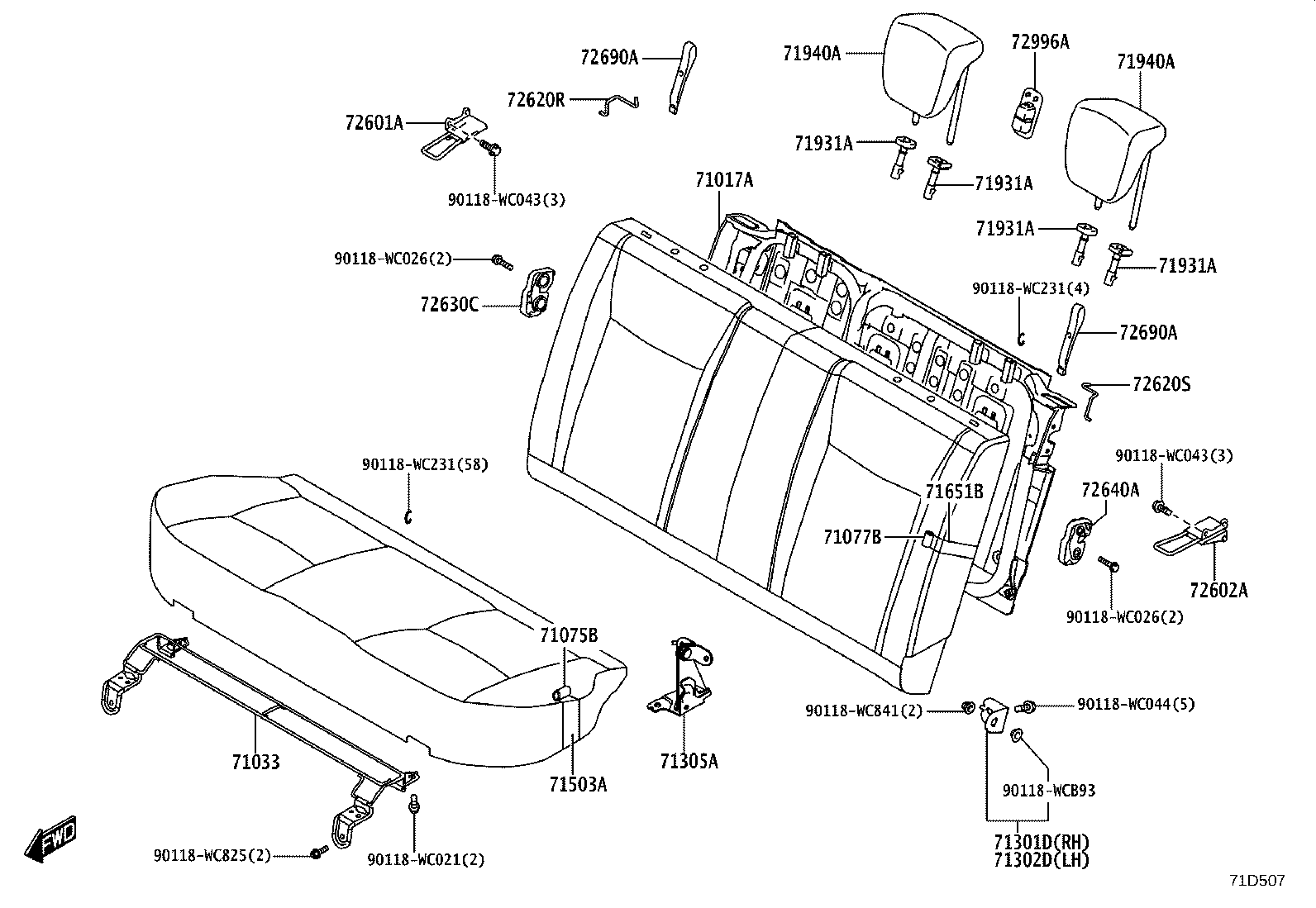71075-WC007 COVER SUB-ASSY, REAR SEAT CUSHION, RH product image