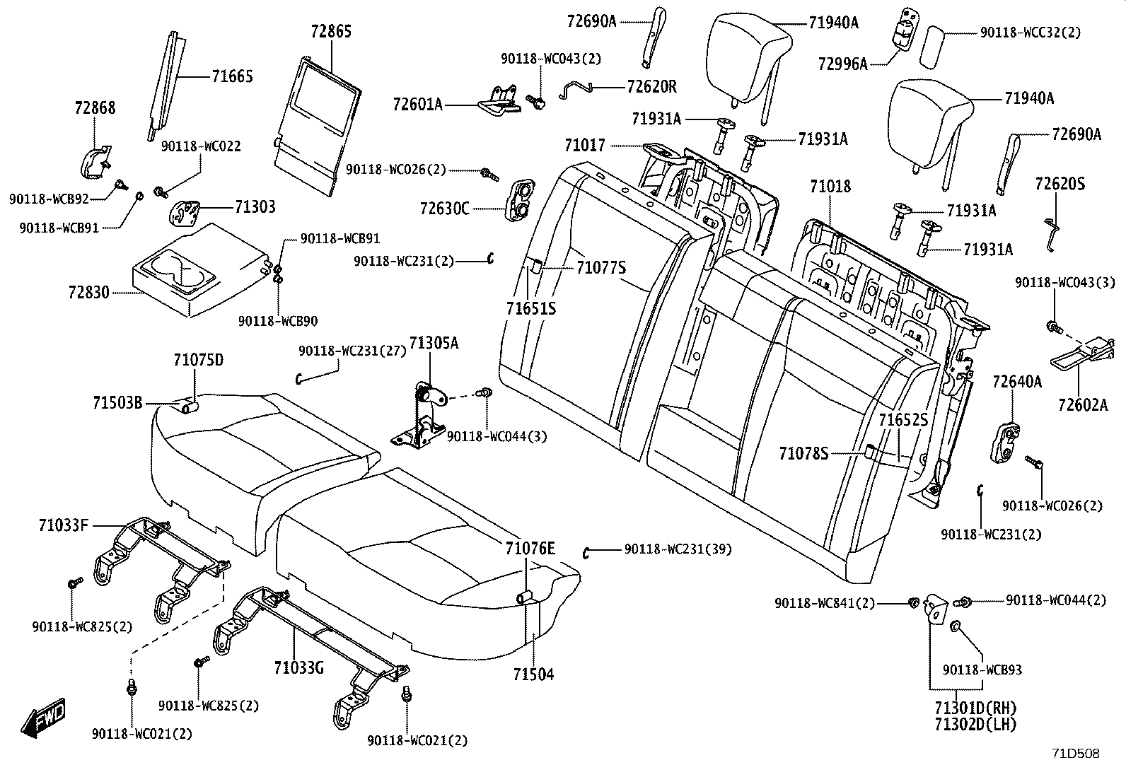 71075-WC007 COVER SUB-ASSY, REAR SEAT CUSHION, RH product image