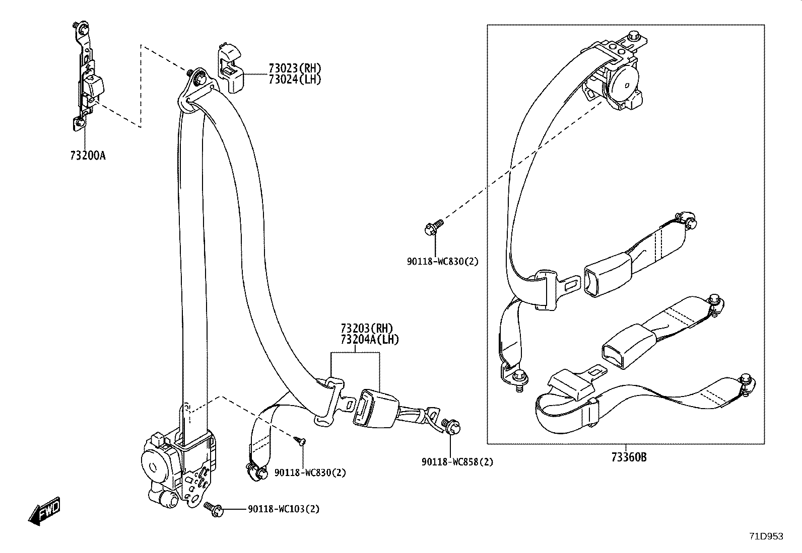 73200-WC003 ADJUSTER ASSY, FRONT SHOULDER BELT ANCHOR product image