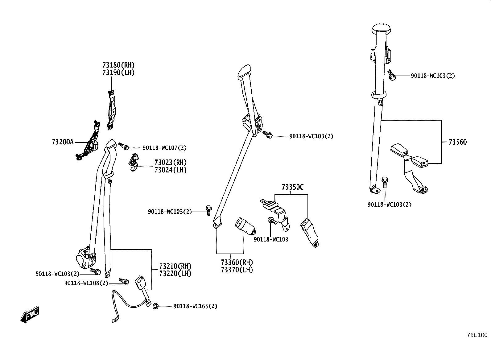 73370-WC003 BELT ASSY, REAR SEAT 3 POINT TYPE, OUTER LH product image