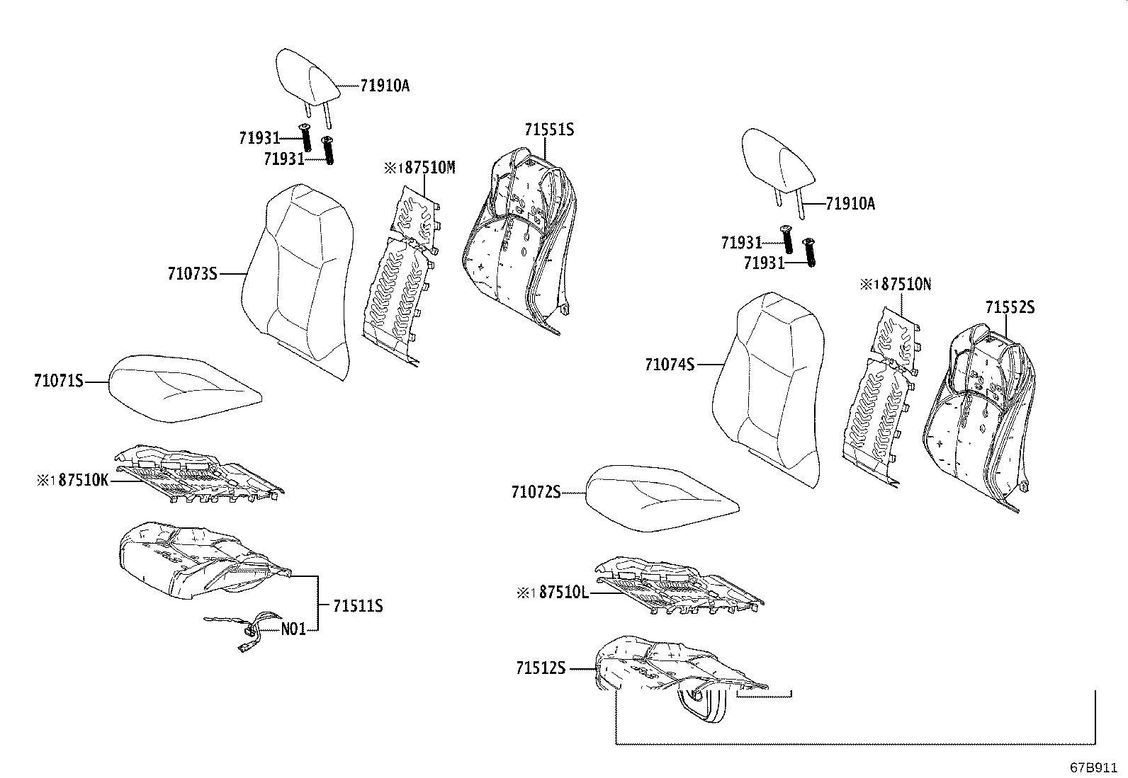 71053-0R040 SPRING SUB-ASSY, FRONT SEAT BACK, RH product image