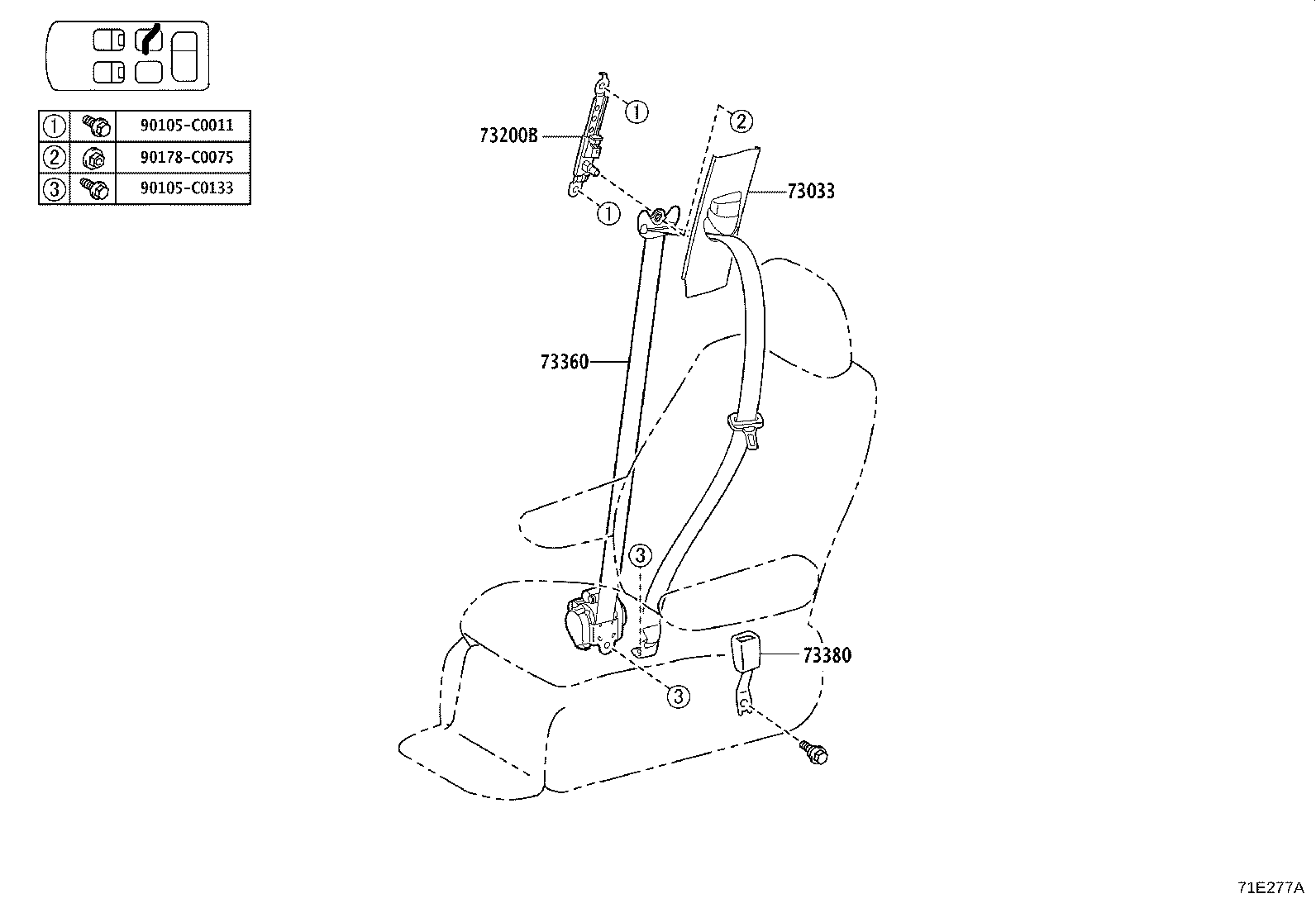 73230-08070-C0 BELT ASSY, FRONT SEAT INNER, RH product image