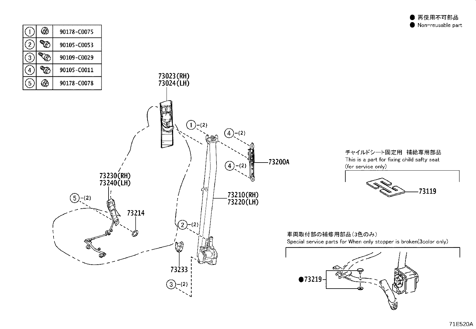 73024-0E030-B0 PLATE SUB-ASSY, FRONT SHOULDER BELT ANCHOR, LH product image