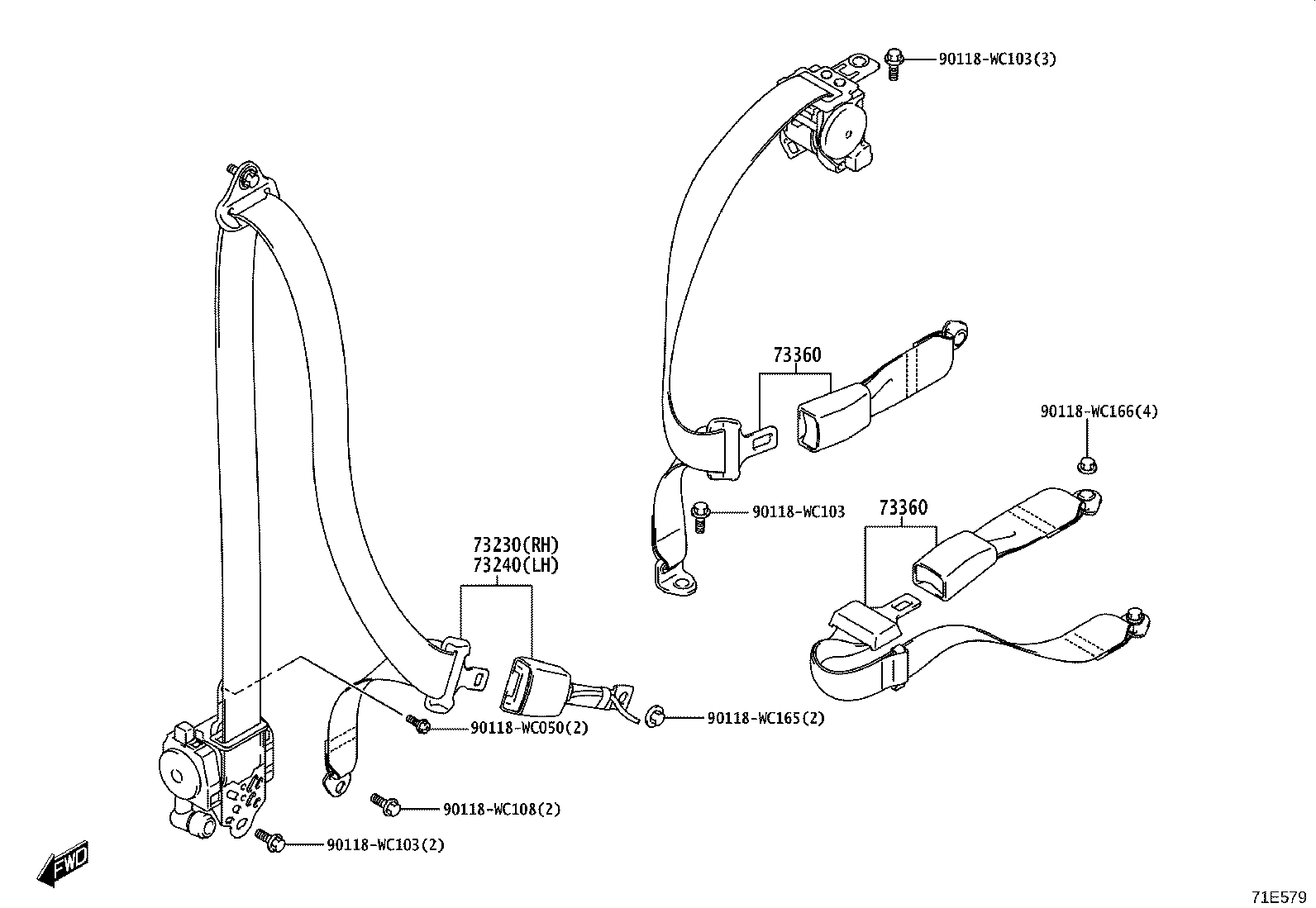 73210-WC018 BELT ASSY, FRONT SEAT INNER, RH product image