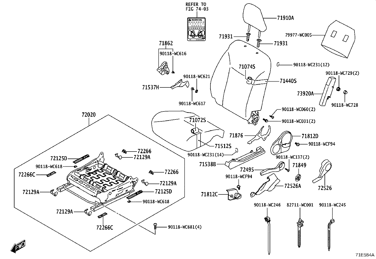 71538-WC004 HANDLE, RECLINING ADJUSTER RELEASE, LH product image