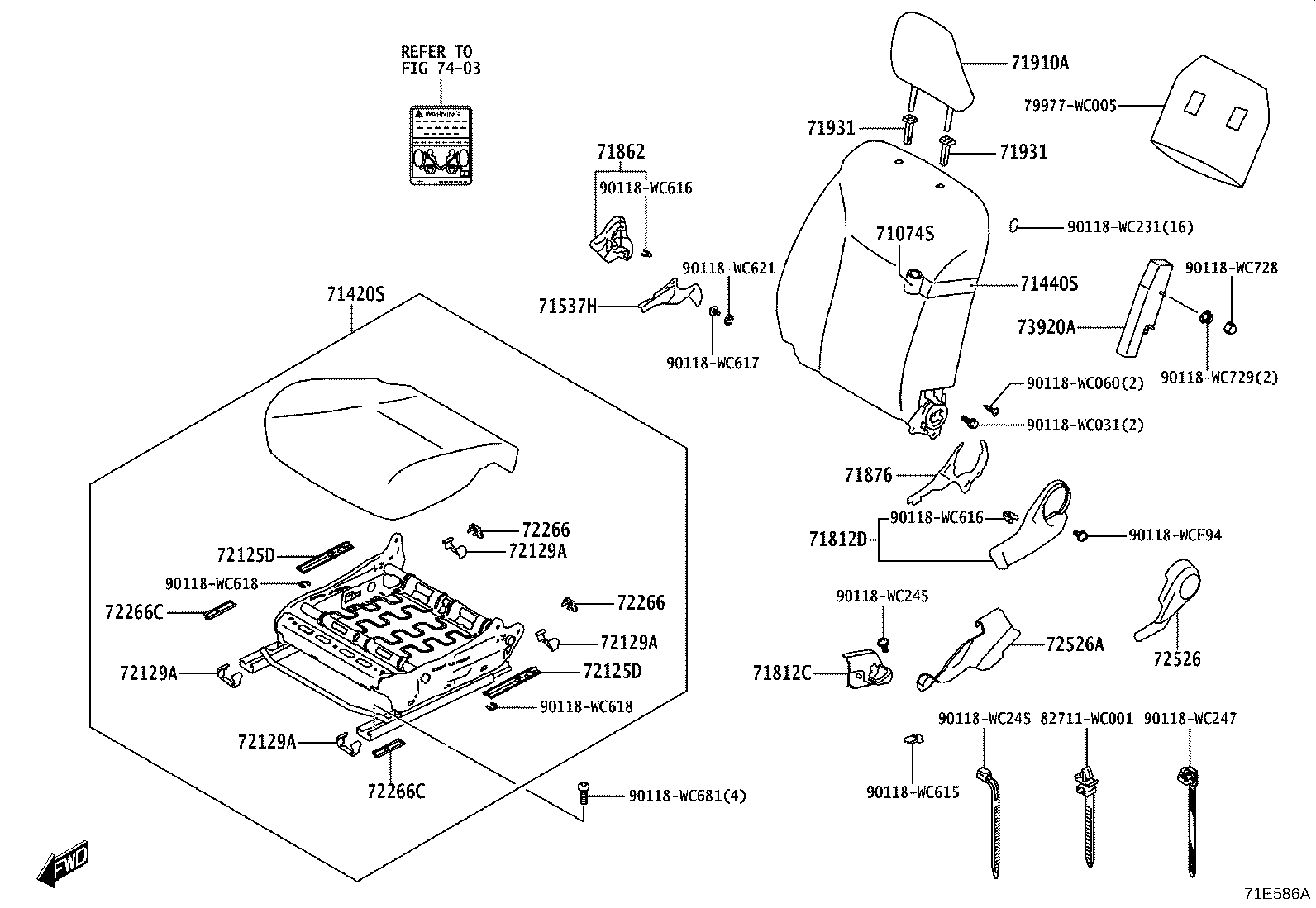 71538-WC004 HANDLE, RECLINING ADJUSTER RELEASE, LH product image
