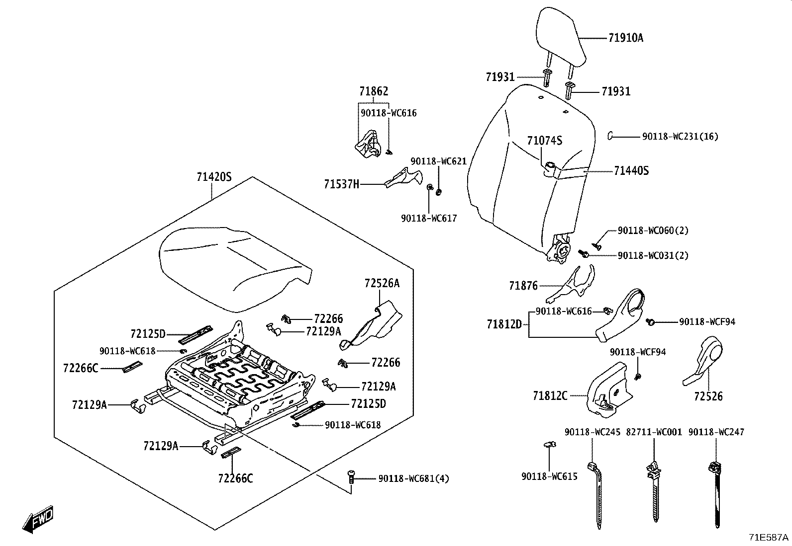 71538-WC004 HANDLE, RECLINING ADJUSTER RELEASE, LH product image