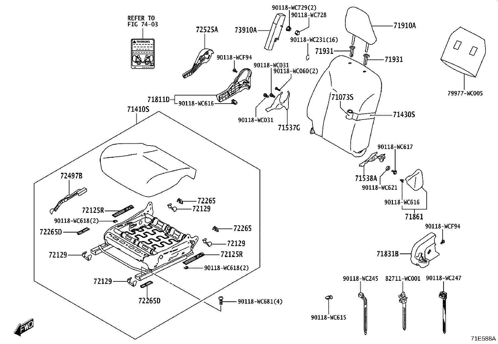 71538-WC004 HANDLE, RECLINING ADJUSTER RELEASE, LH product image