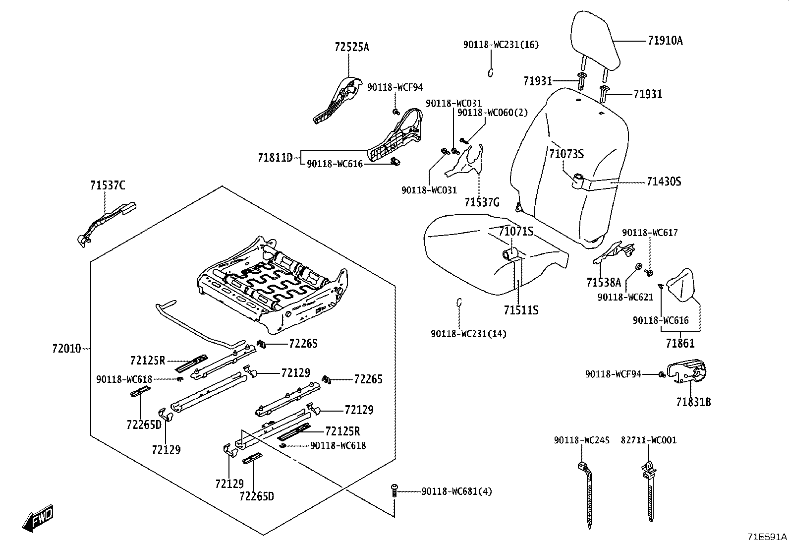 71538-WC004 HANDLE, RECLINING ADJUSTER RELEASE, LH product image