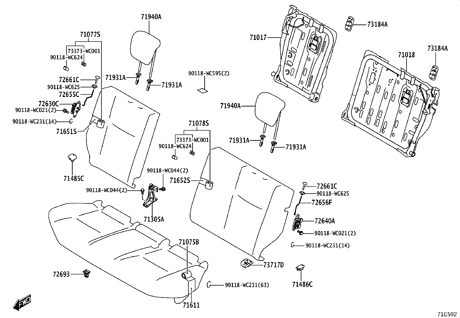 71017-WC007 FRAME SUB-ASSY, REAR SEAT BACK, RH product image