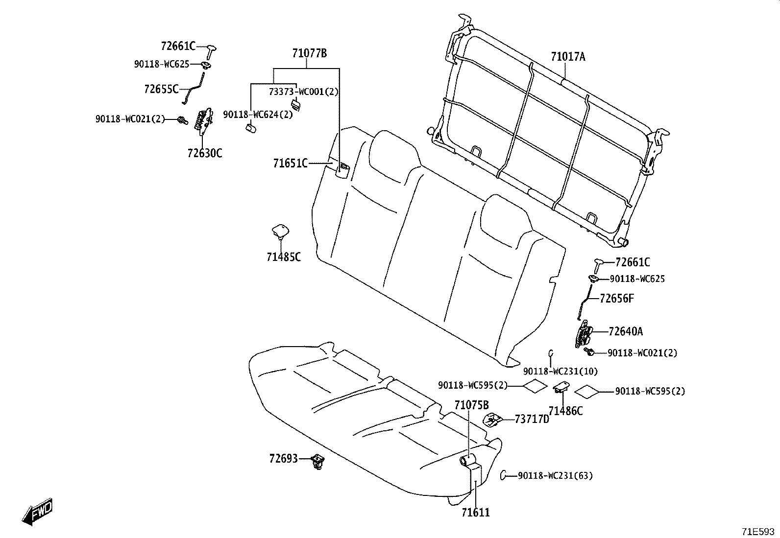 71017-WC007 FRAME SUB-ASSY, REAR SEAT BACK, RH product image