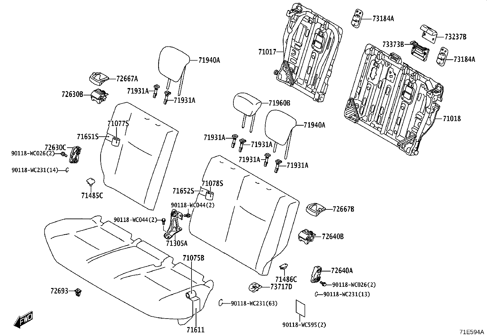73373-WC003 COVER, REAR NO.1 SEAT SHOULDER BELT product image